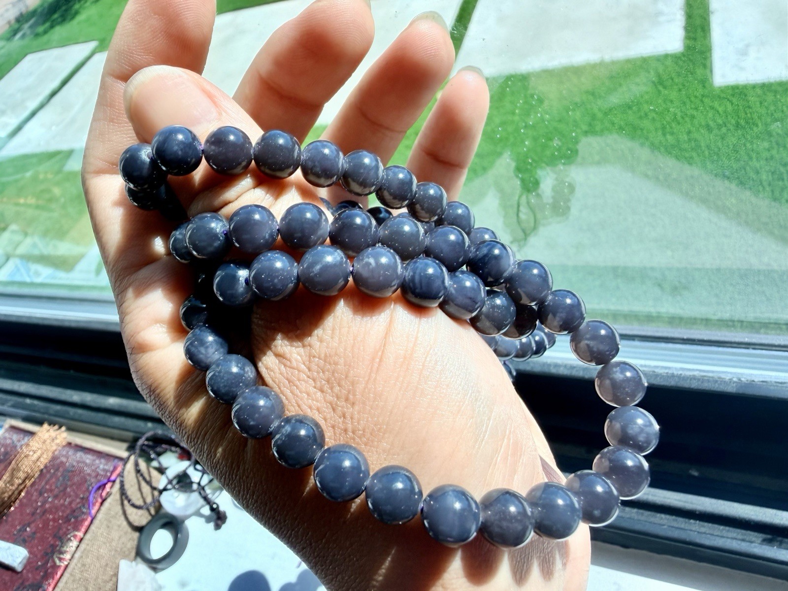 Nephrite Hetian jade necklace 8m Emperor Purple 34inch Long Rich Silky 帝王紫