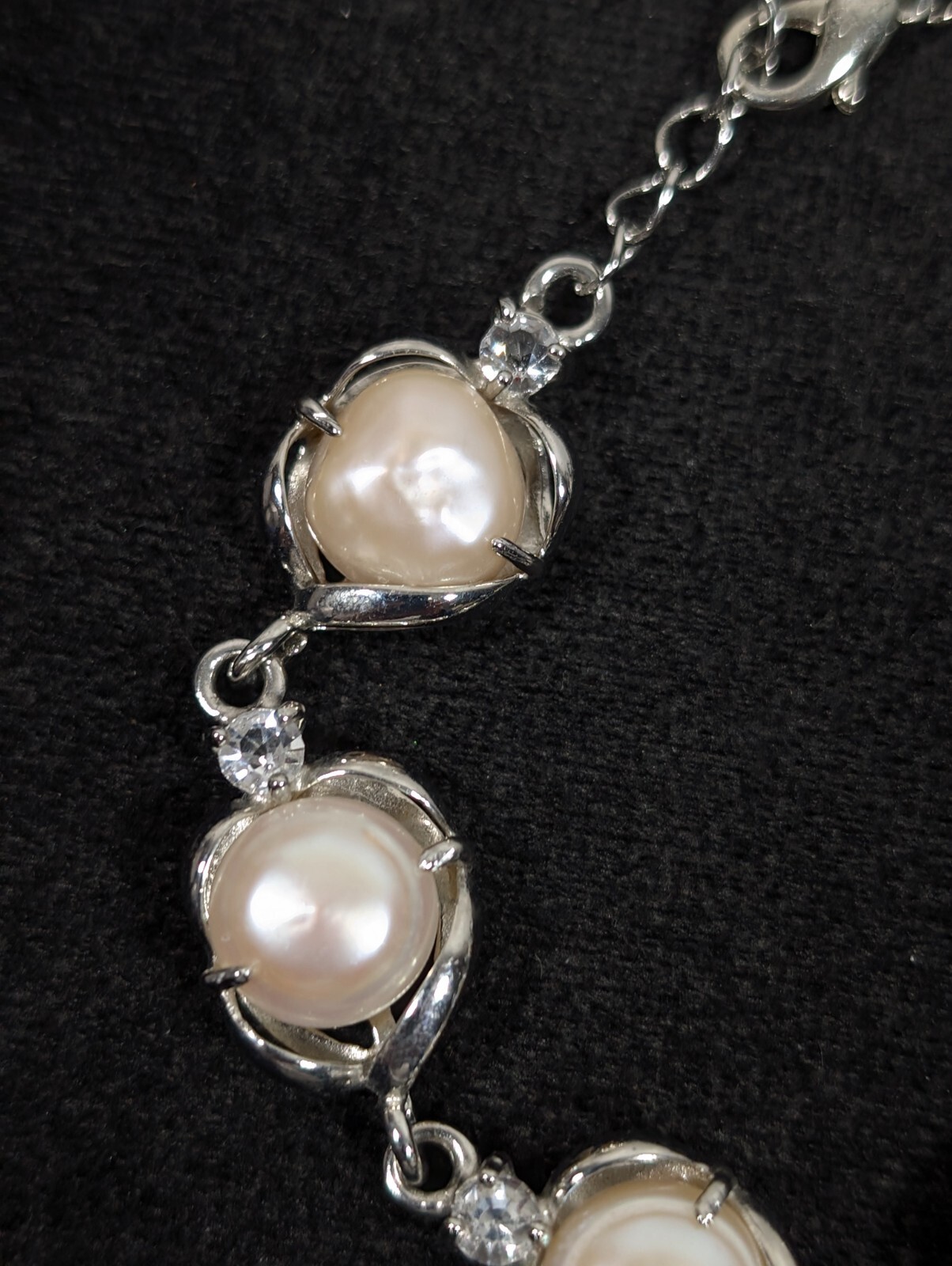 Silver Tone Baroque Button Pearl Rhinestone Tennis Bracelet Bridal Wedding 9 in