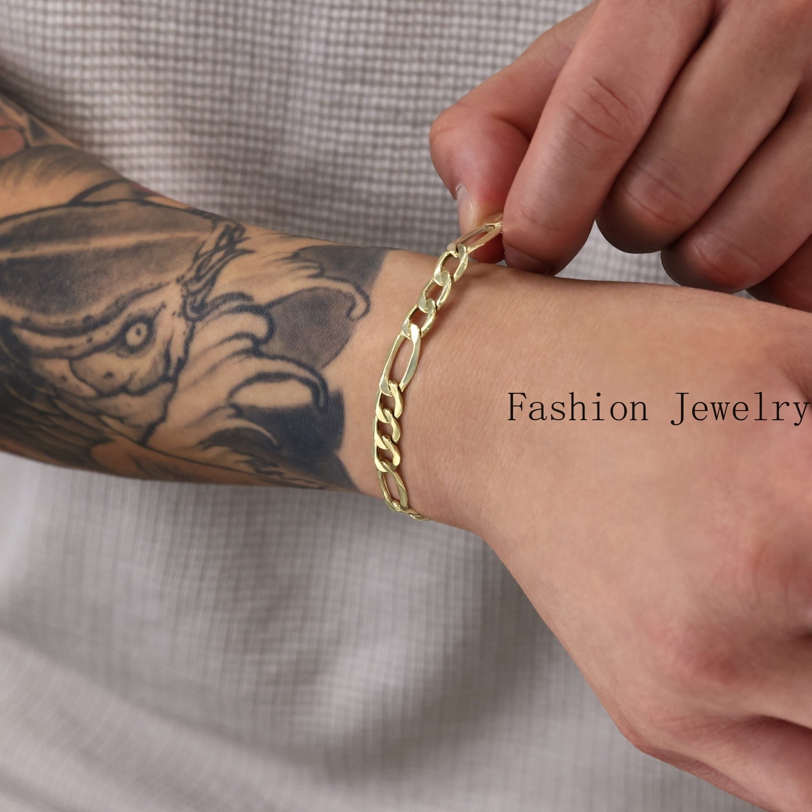 10K Yellow Gold 3.5mm-9mm Italian Figaro Chain Link Bracelet Mens Women 7″ 8″ 9″