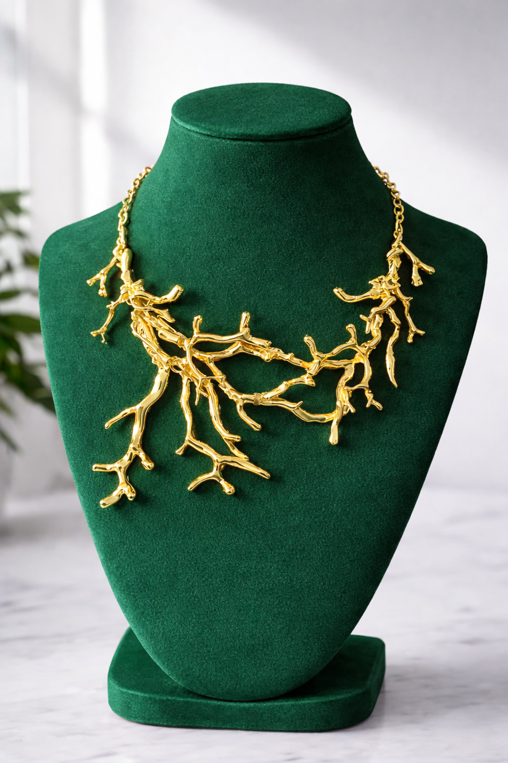 Luxury Gold Coral Branch Necklace Bold Statement Necklace