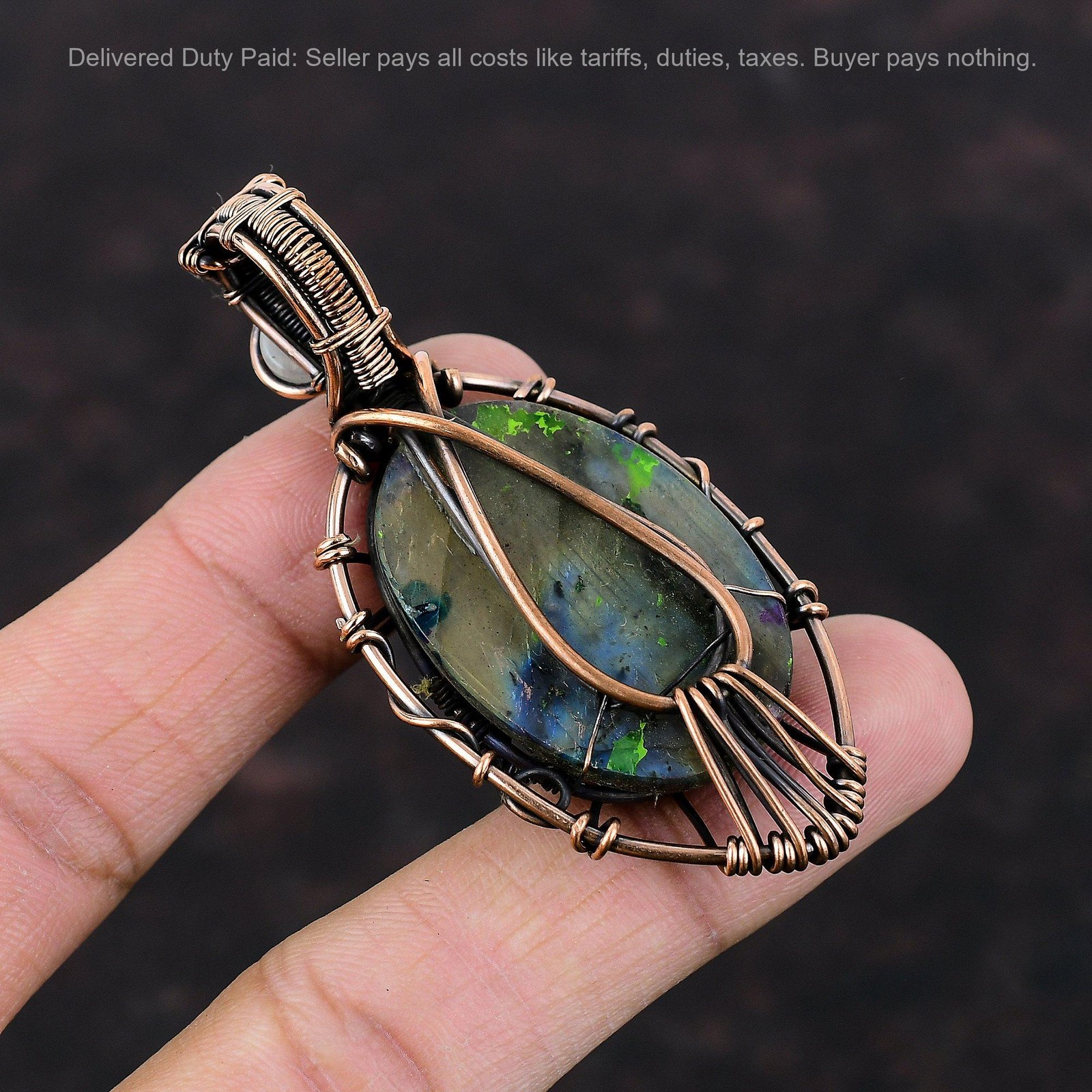 Copper Multi Fire Labradorite Gemstone Rainbow Moonstone Wedding Pendant Jewelry
