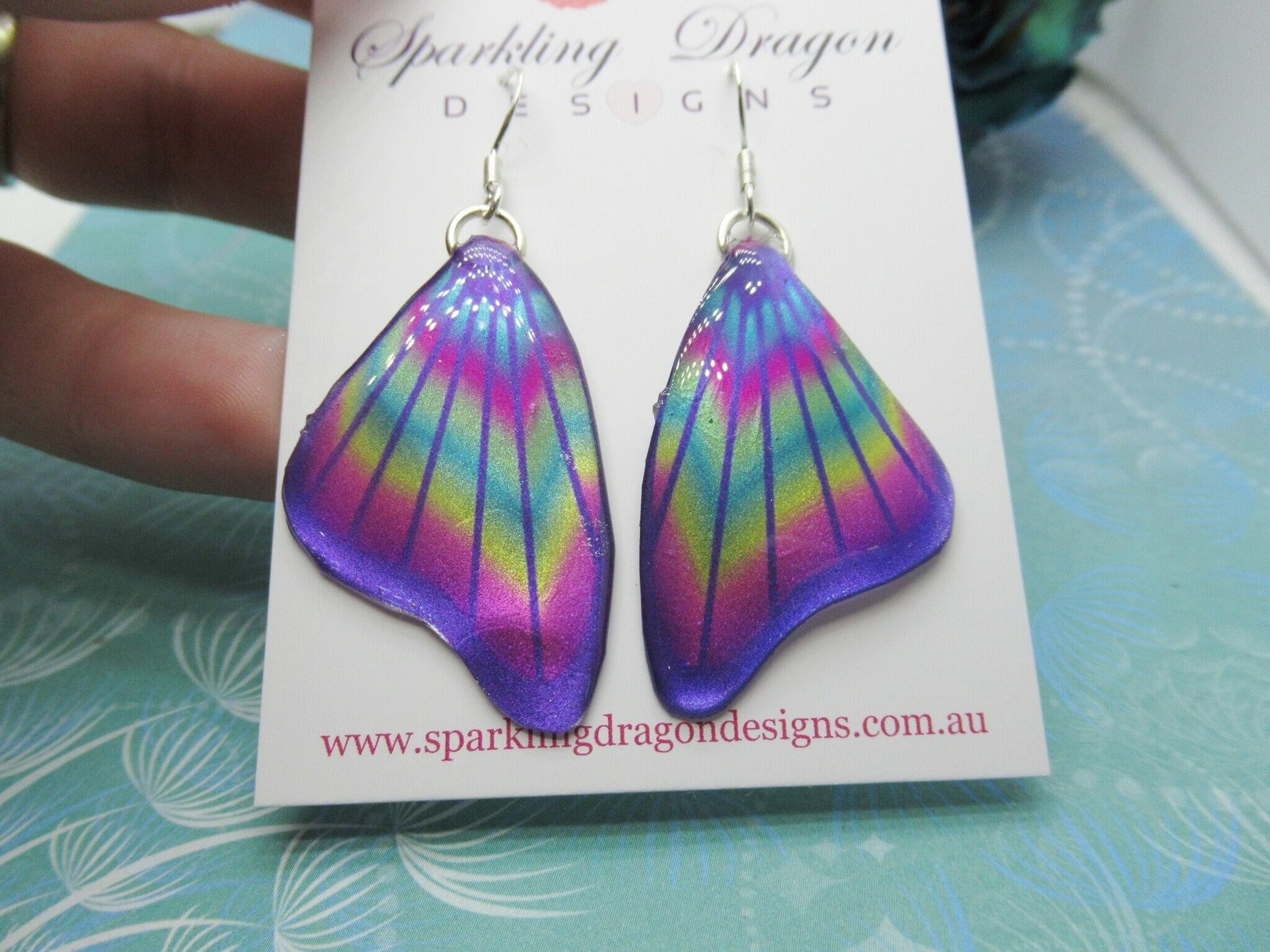 Butterfly Wing Earrings Purple & Rainbow- Fairy Jewellery, Fun Gift for her