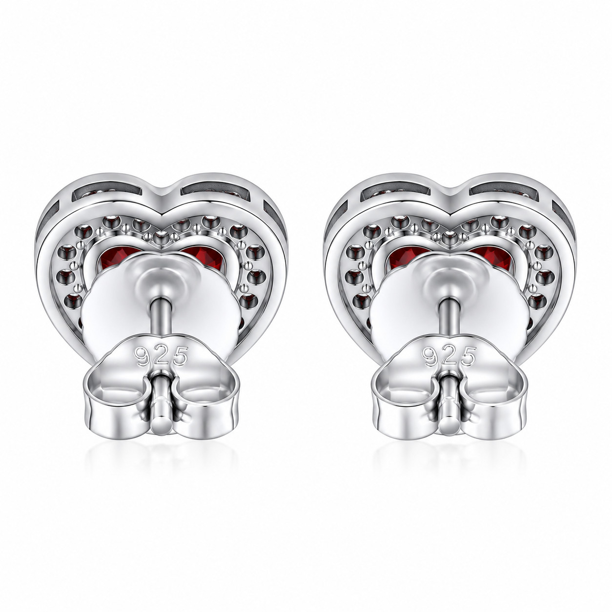 Heart Red Simulated Ruby Halo Stud Earrings 925 Silver White Gold Plated