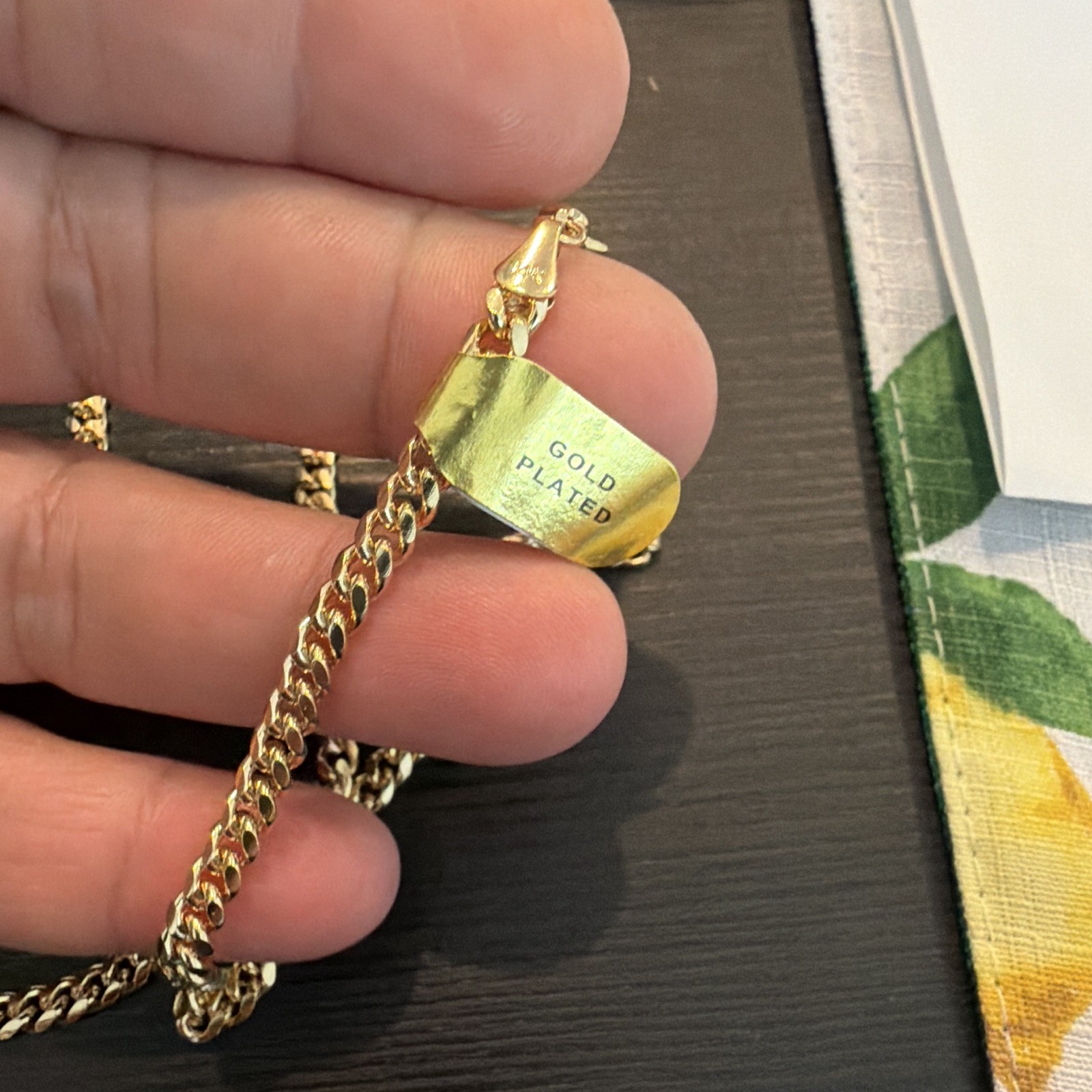Curb Link Chain Necklace Yellow Gold Plated Metal, Lobster Clasp, No Stone