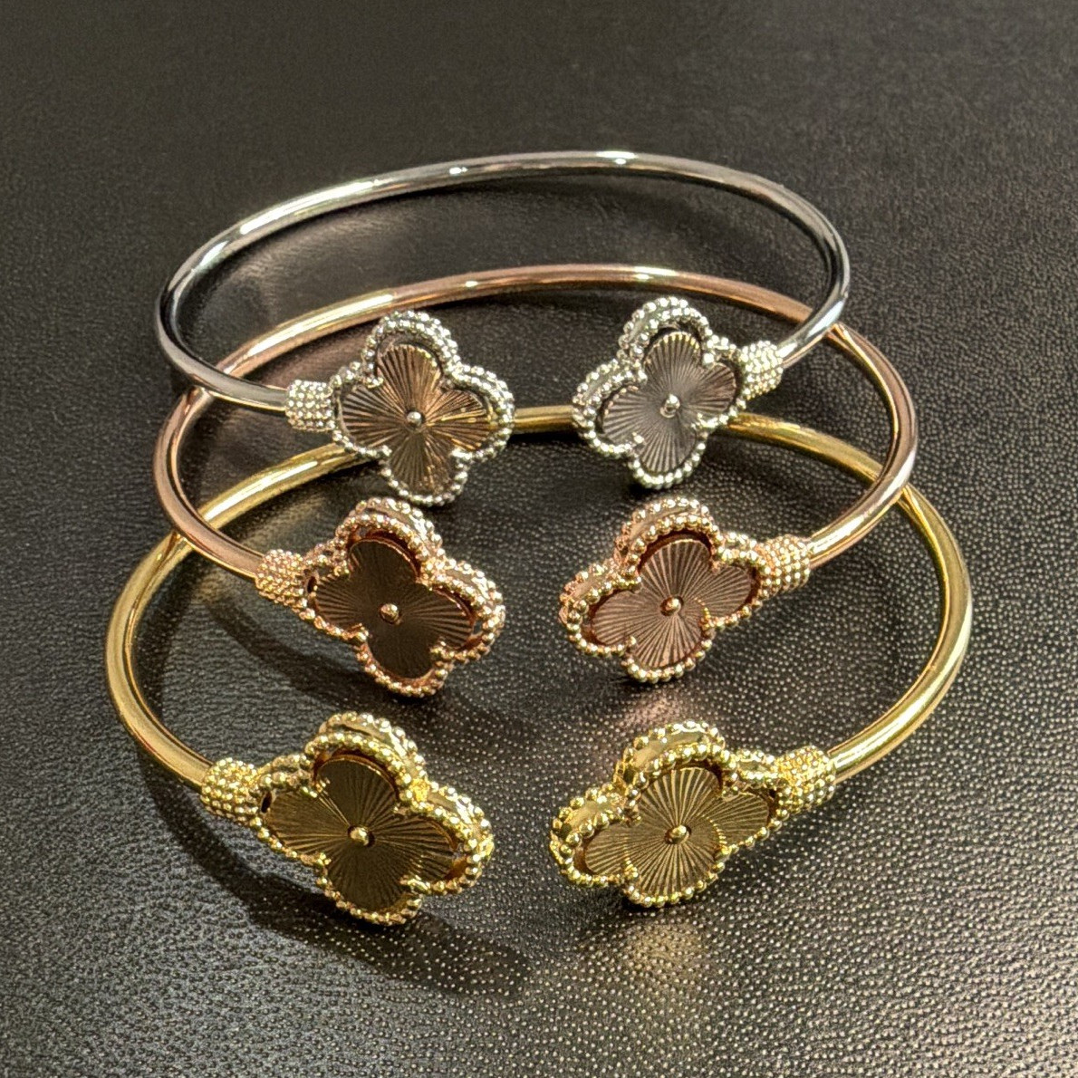 Metal Clover Shape Bangle Stackable Bracelet Gold Silver Rose Fashion Jewelry