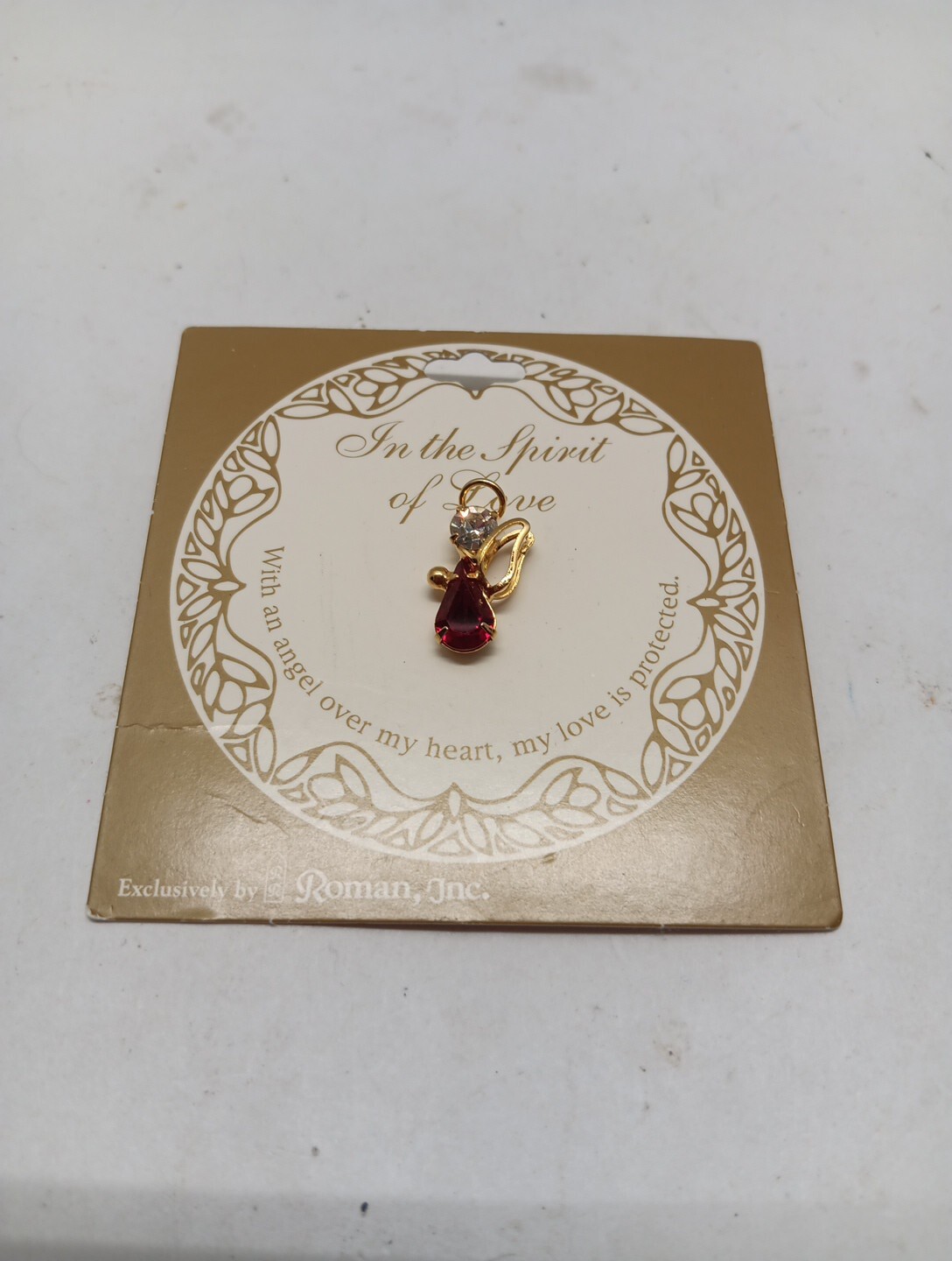 ANGEL Birthstone Lape lPin Brooch by Roman, Inc JULY RUBY Gold Tone Crystal