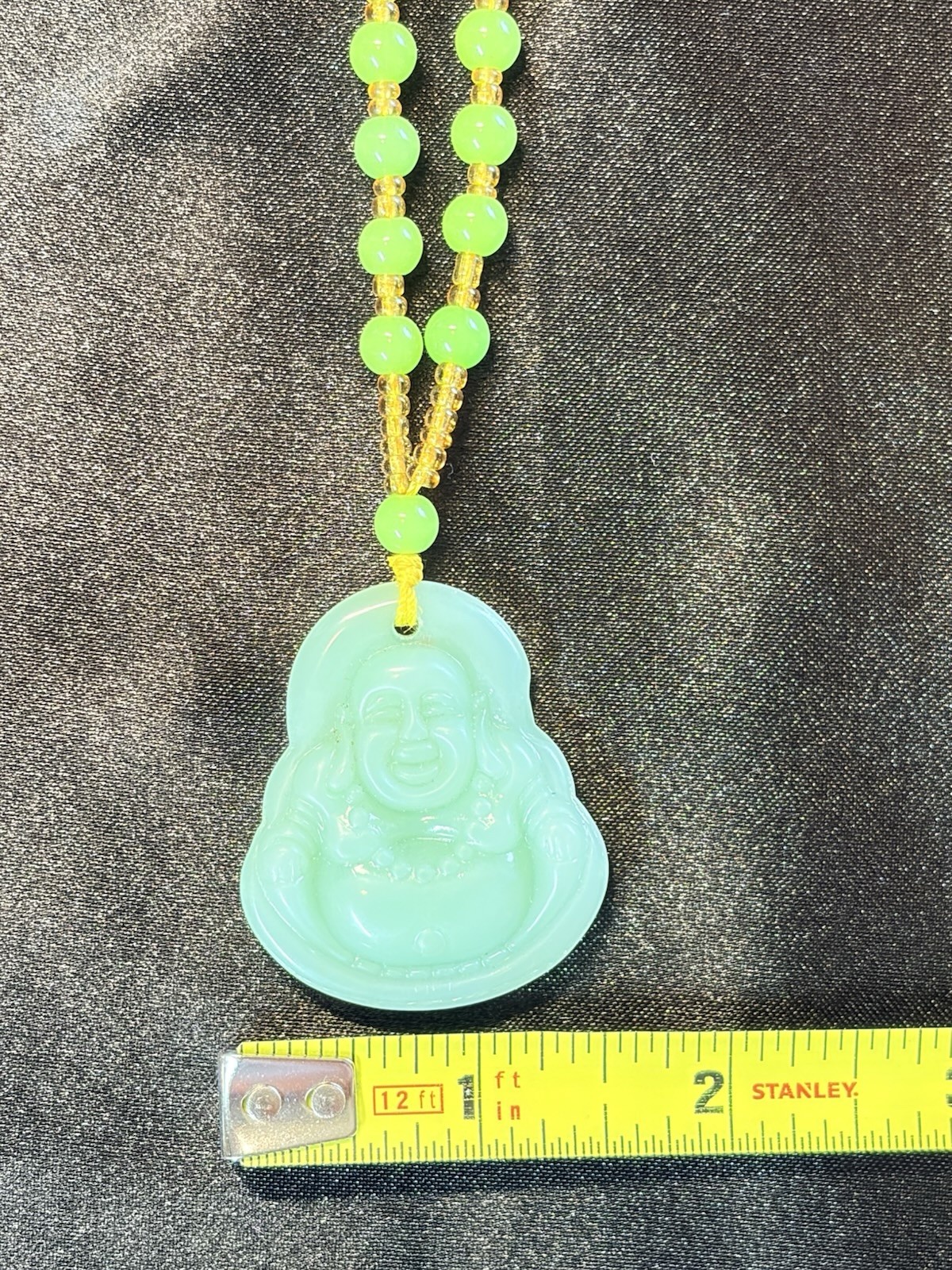 Green Chaldecony Big Belly Buddha W/plastic/resin Accent Beads