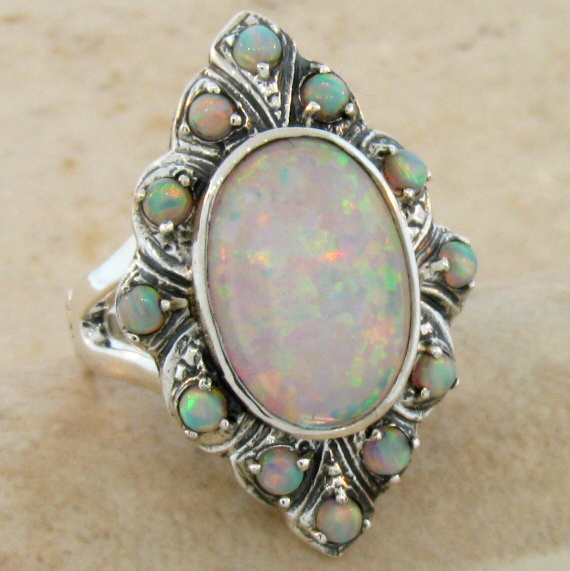 CLASSIC VICTORIAN STYLE 925 STERLING SILVER LAB-CREATED OPAL RING #491
