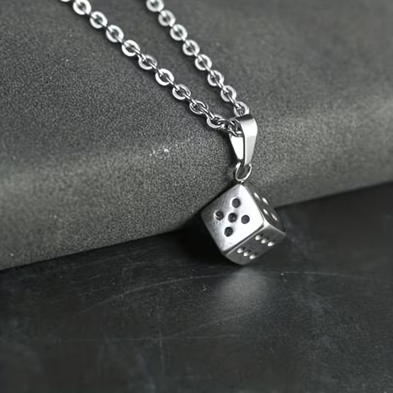 Dice Necklace Jewelry Gambling Chance Game Silvery Pendant