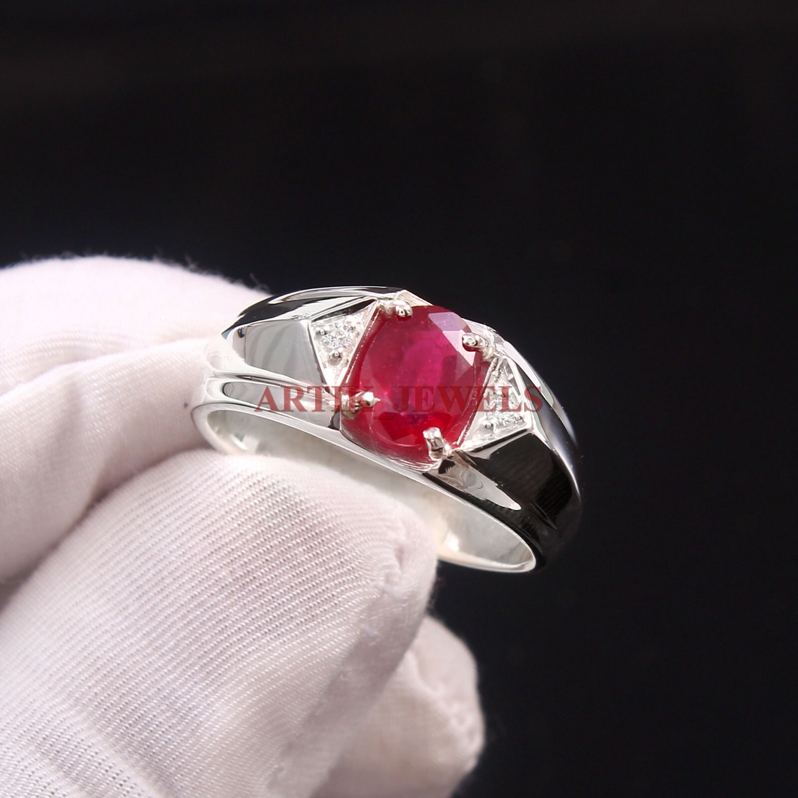 Heated Ruby Gemstone with 925 Sterling Silver Ring for Men’s #4206