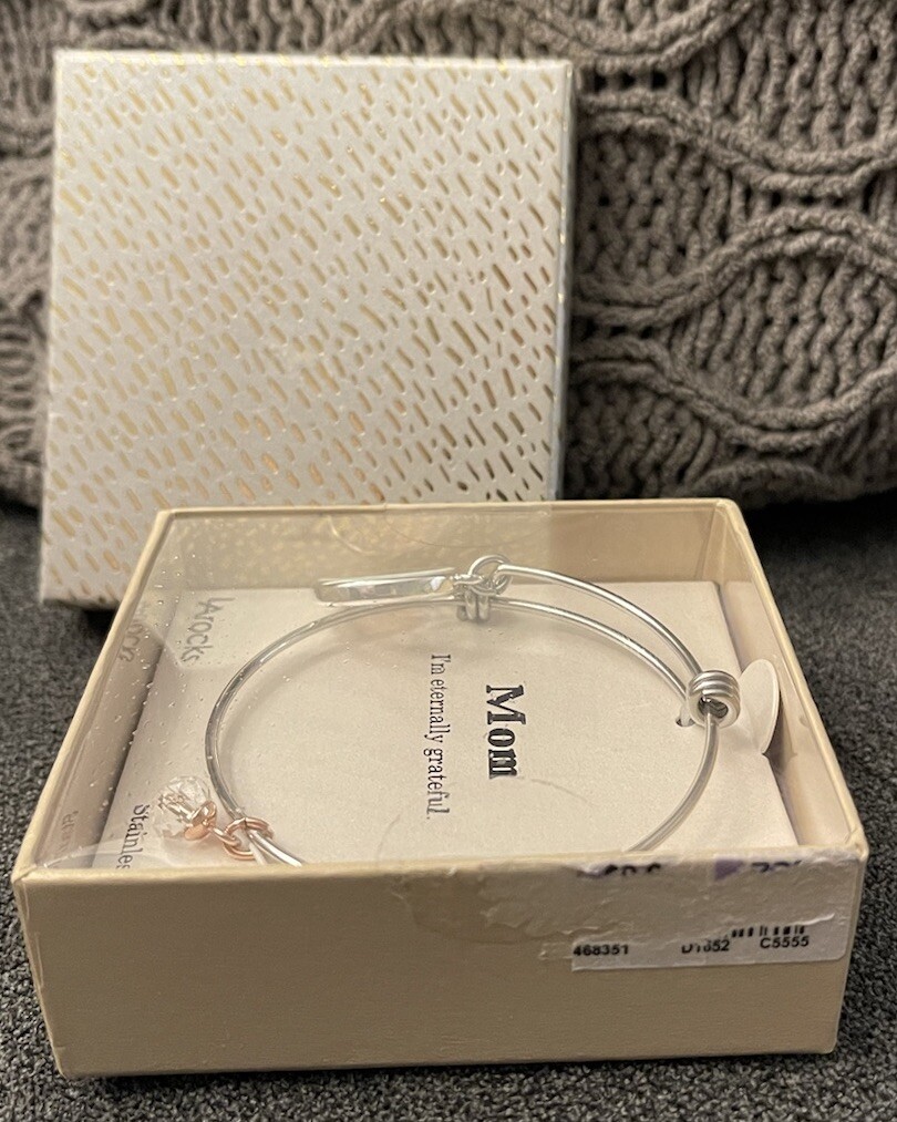 New Sealed Box LA Rocks Stainless Steel Bangle “Mom” Rose Gold & Silver Color