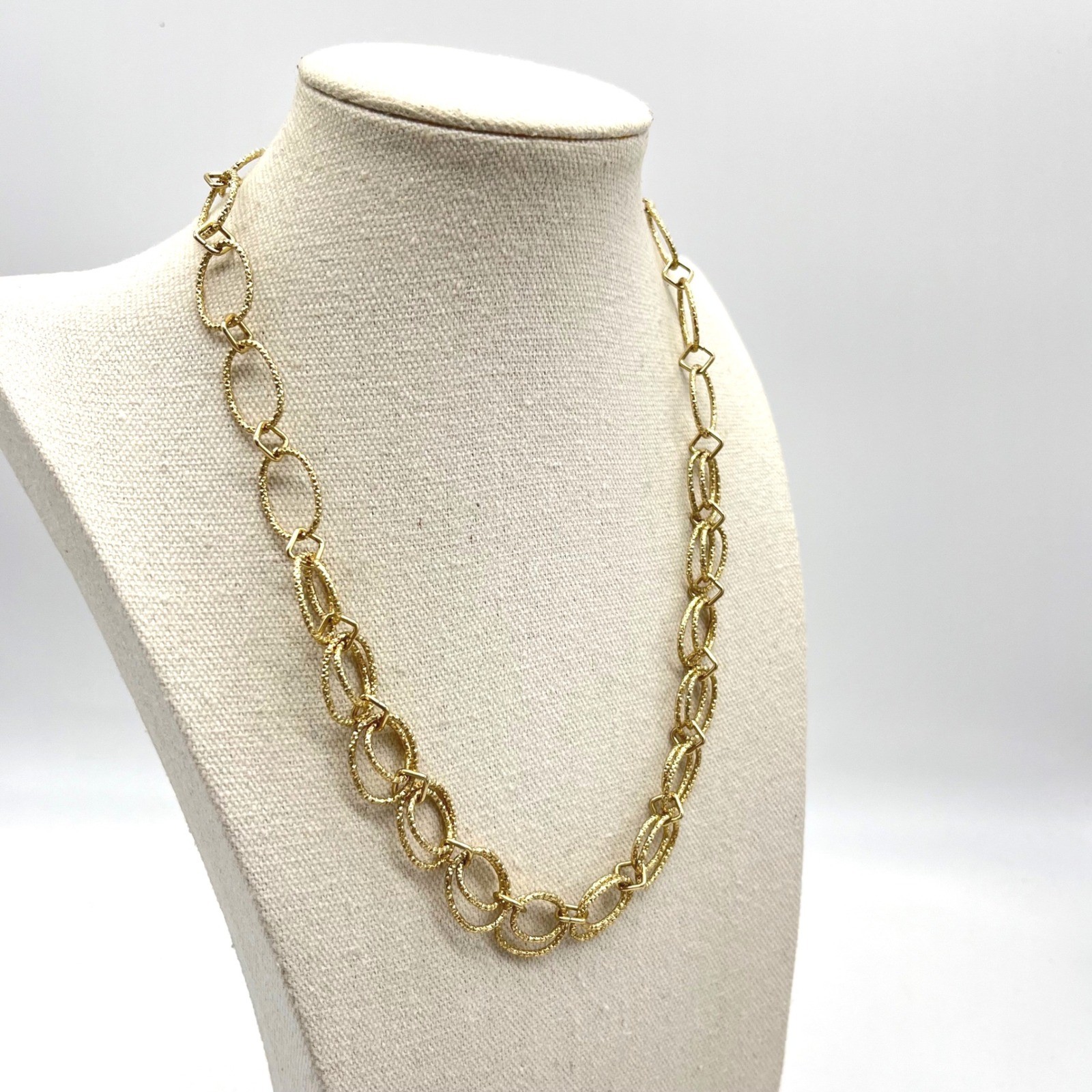 Gold Tone Textured Oval Link Chain Necklace Extender