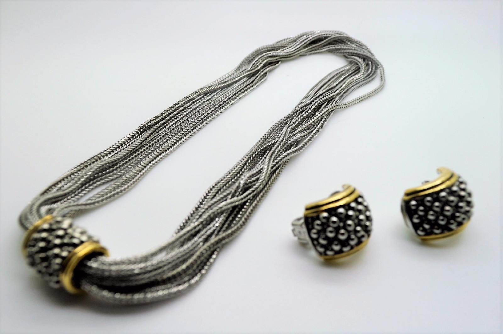 A369 CLASSIC Designer Style 9 Strands Silver Cable Chains Magnetic Necklace set