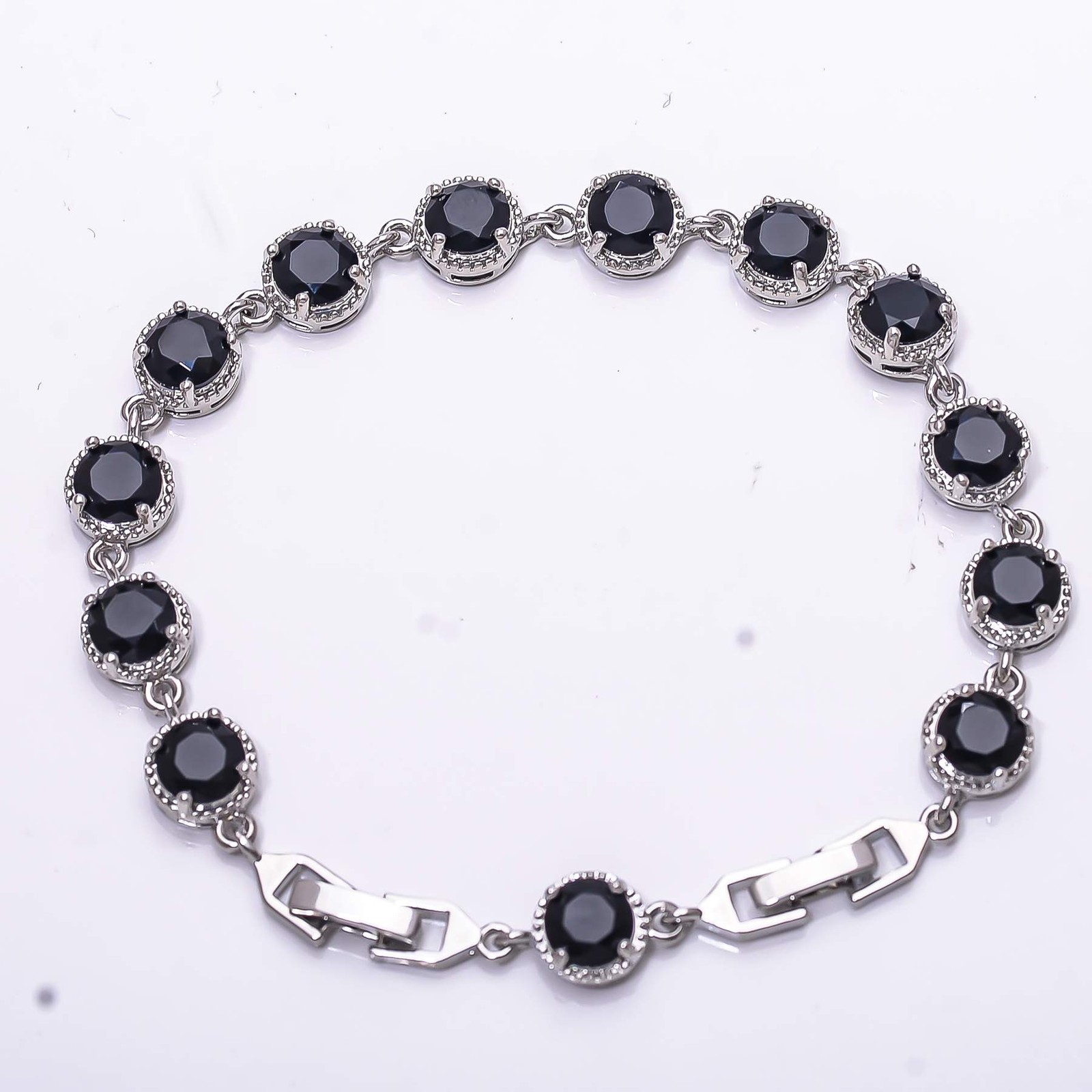 Black Onyx Gemstone 925 Sterling Silver Tennis Bracelet 7.99″ B81, Gift for her