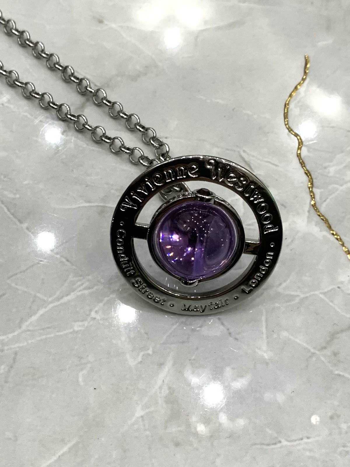Vivienne Westwood Large Purple Orb Necklace Gunmetal Pendant MSTV