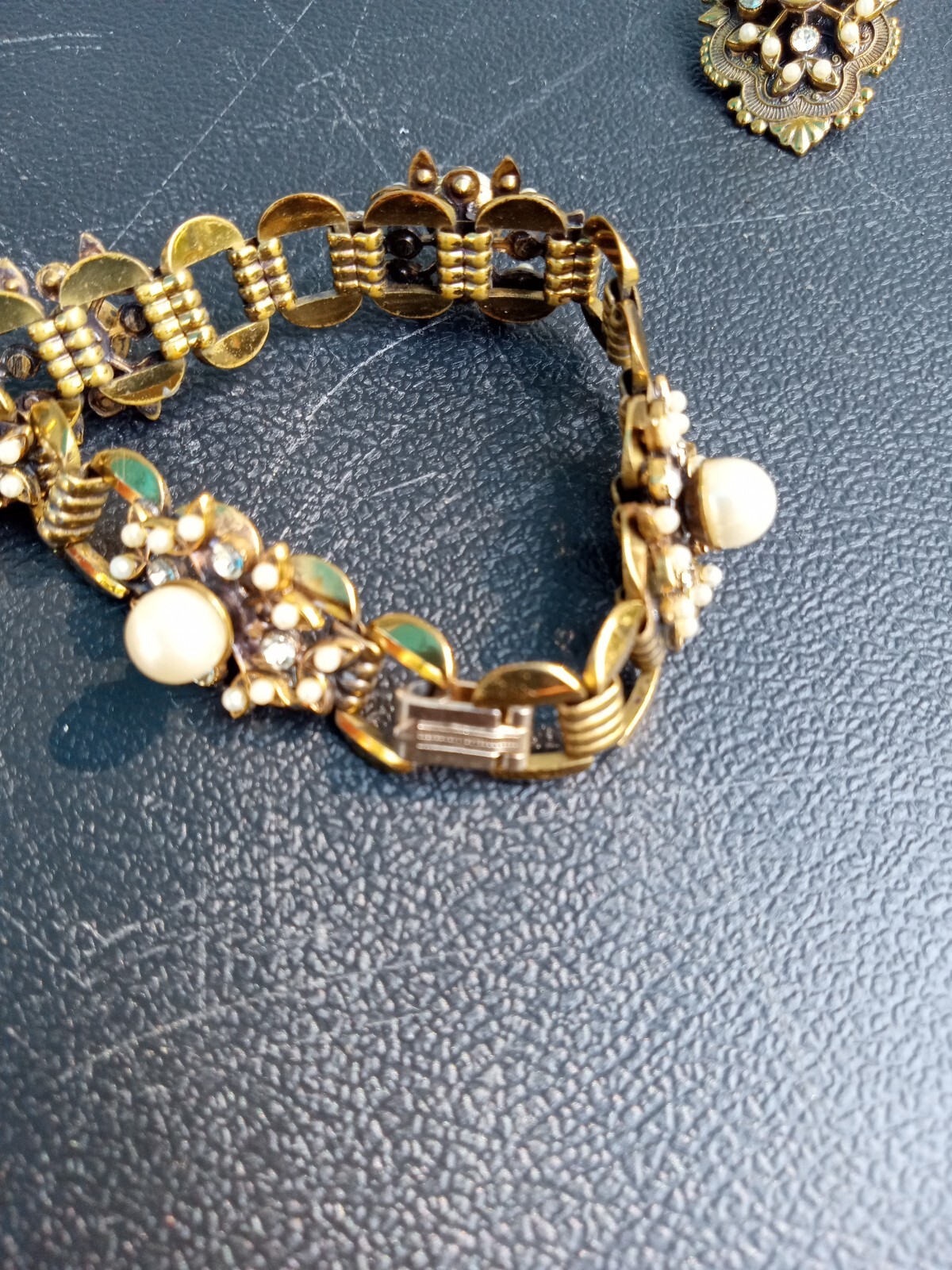 Gold Pear Diamond beaded Bracelet and Matching dangle clip on earrings ~ TRL7#47