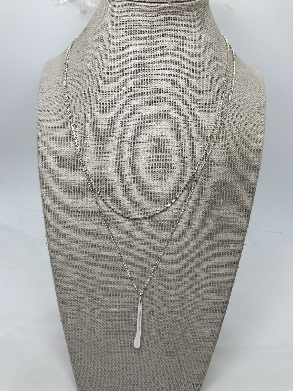 Jenny Bird Silvertone Drop Pendant Dual Strand Necklace