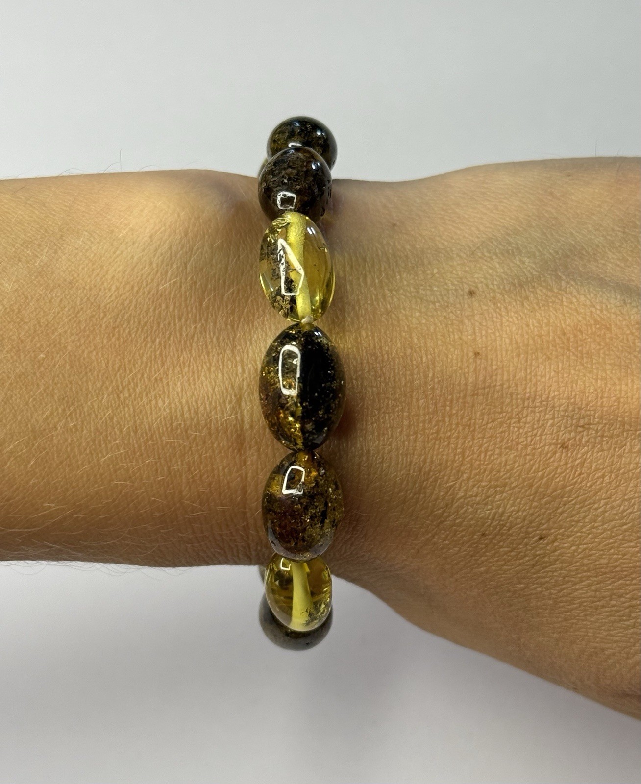 Genuine Natural OLIVE Shape Amber Stone Bracelet.Greenish Amber Stone Bracelet.