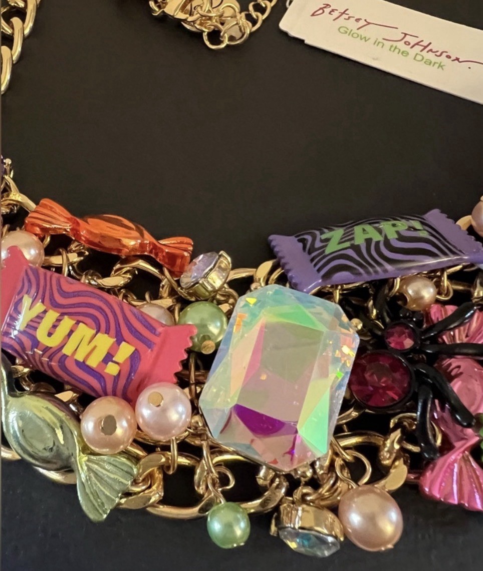 Betsey Johnson Necklace Halloween Candy Statement Chunky Charms Glow In Dark NWT