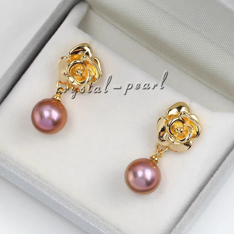 Genuine AAA natural south sea white pearl dangle earrings 14k yelllow gold P
