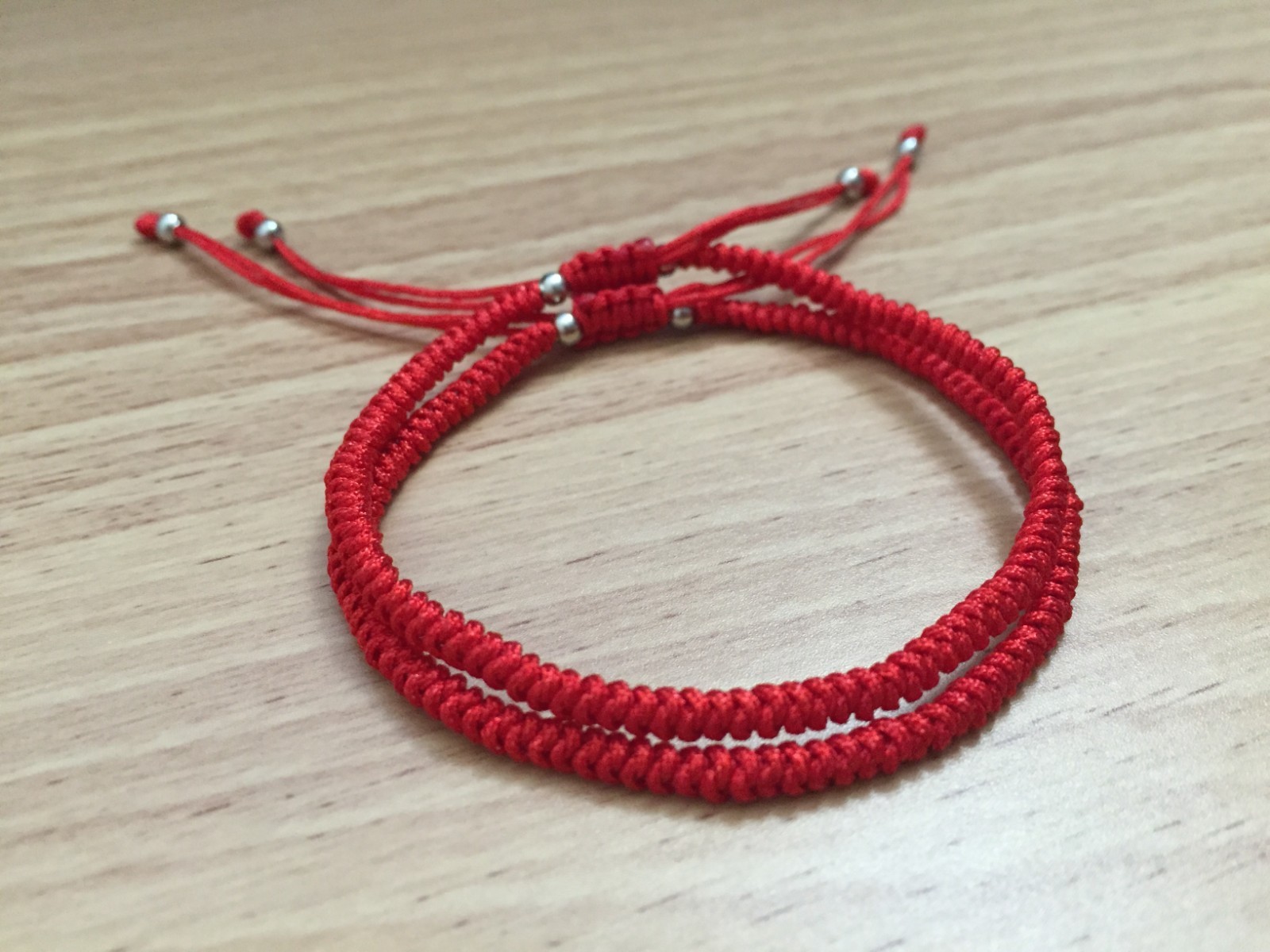 2PCS COUPLE SET – Lucky Red String Silver Adjustable Braided Shamballa Bracelet