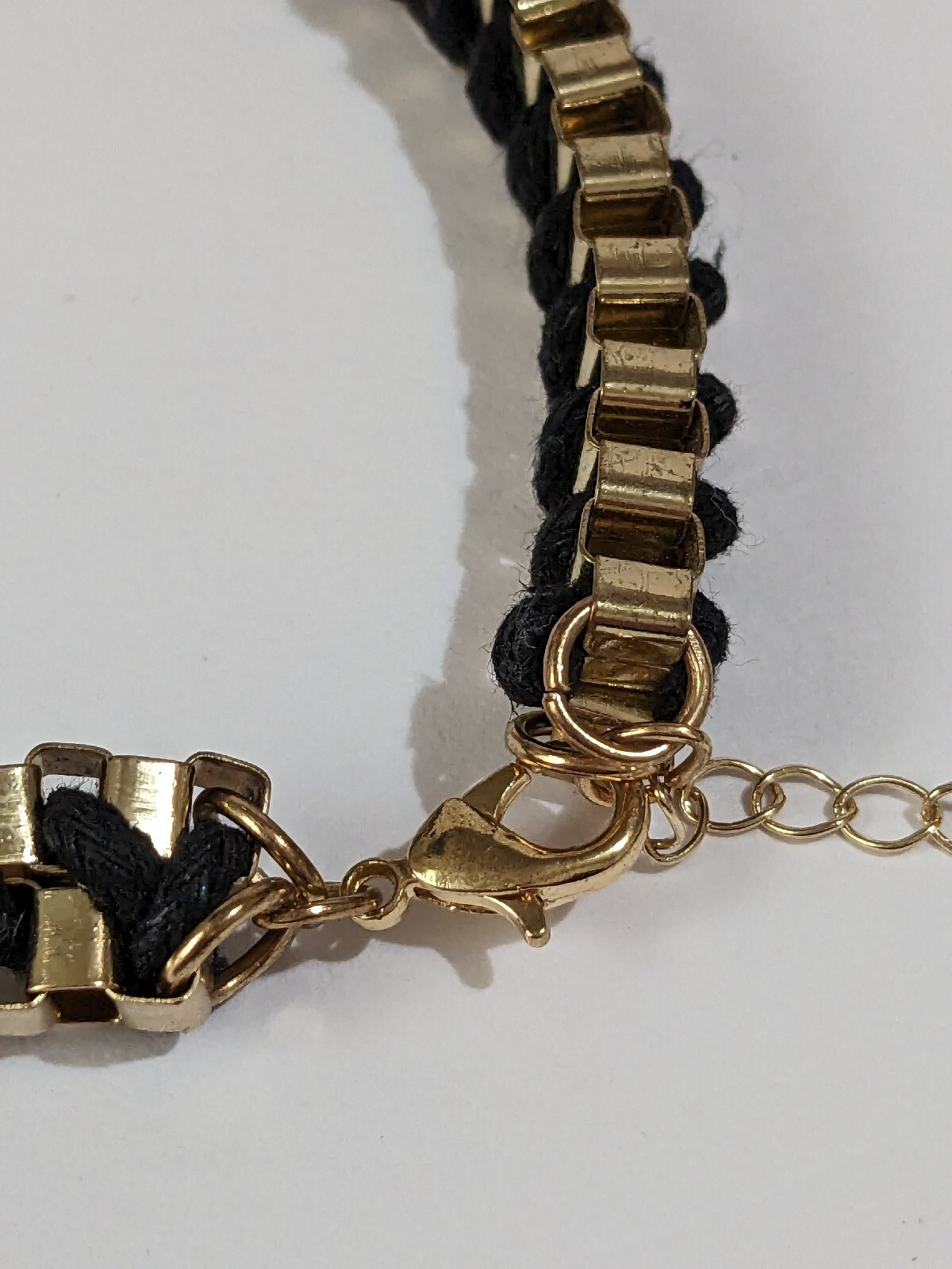 Gold Tone And Black Cord Braided Box Chain Necklace. Vintage. 16 Inch.