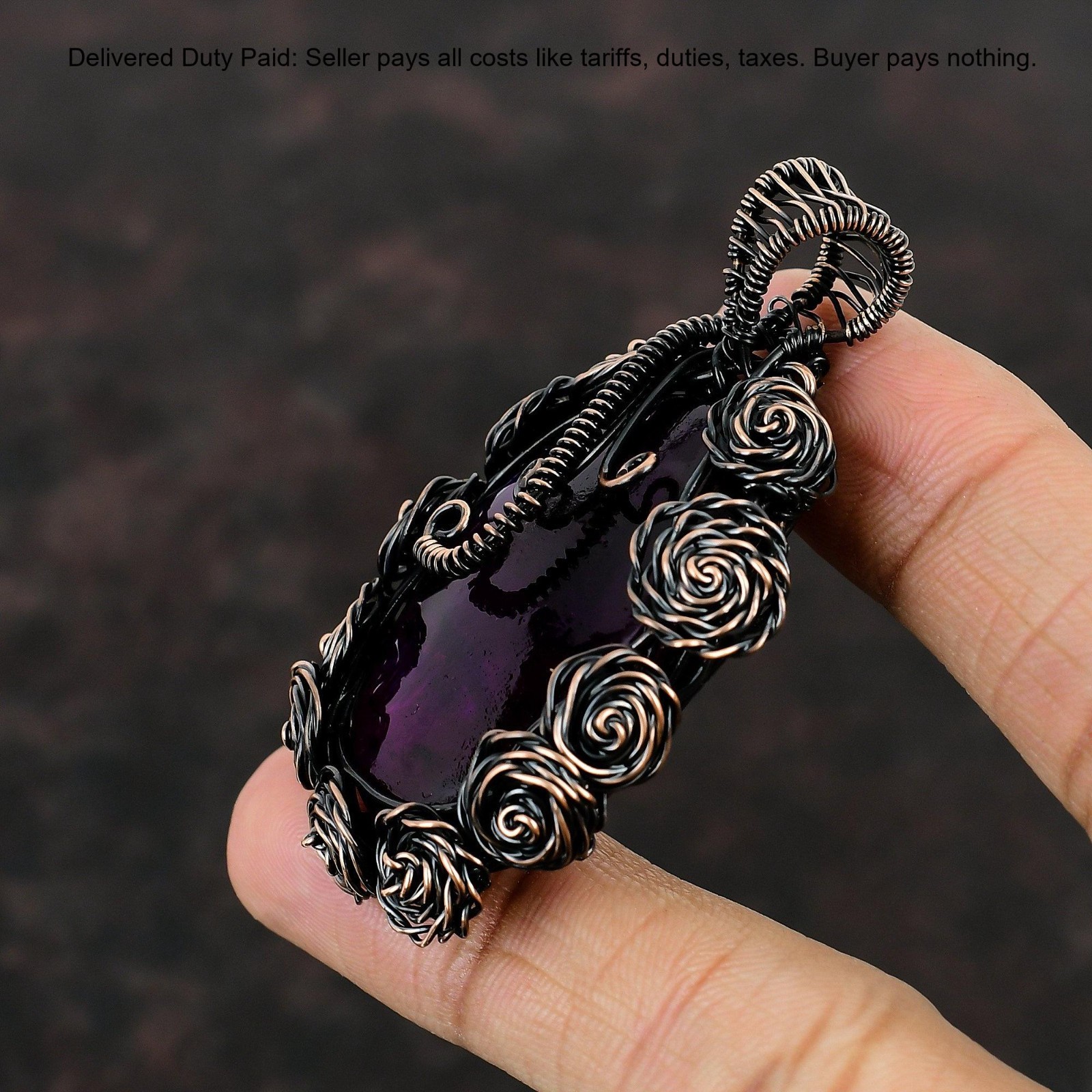 Pink Fire Labradorite Gemstone Flower And Wire Wrapped Pendant Jewelry Copper
