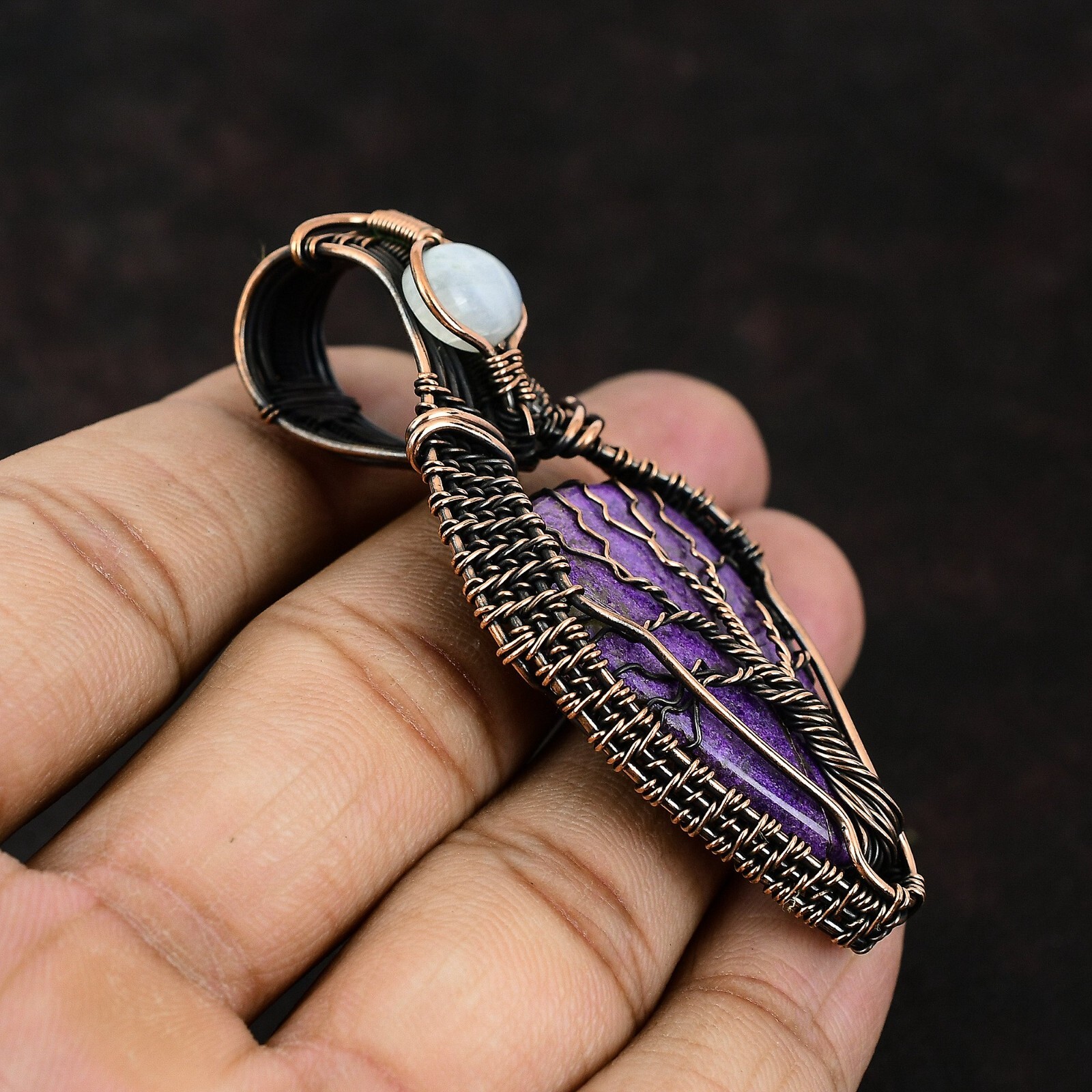 Purpurite Wire Wrapped Tree Of Life Pendant Handcrafted Copper Holiday 2.68″