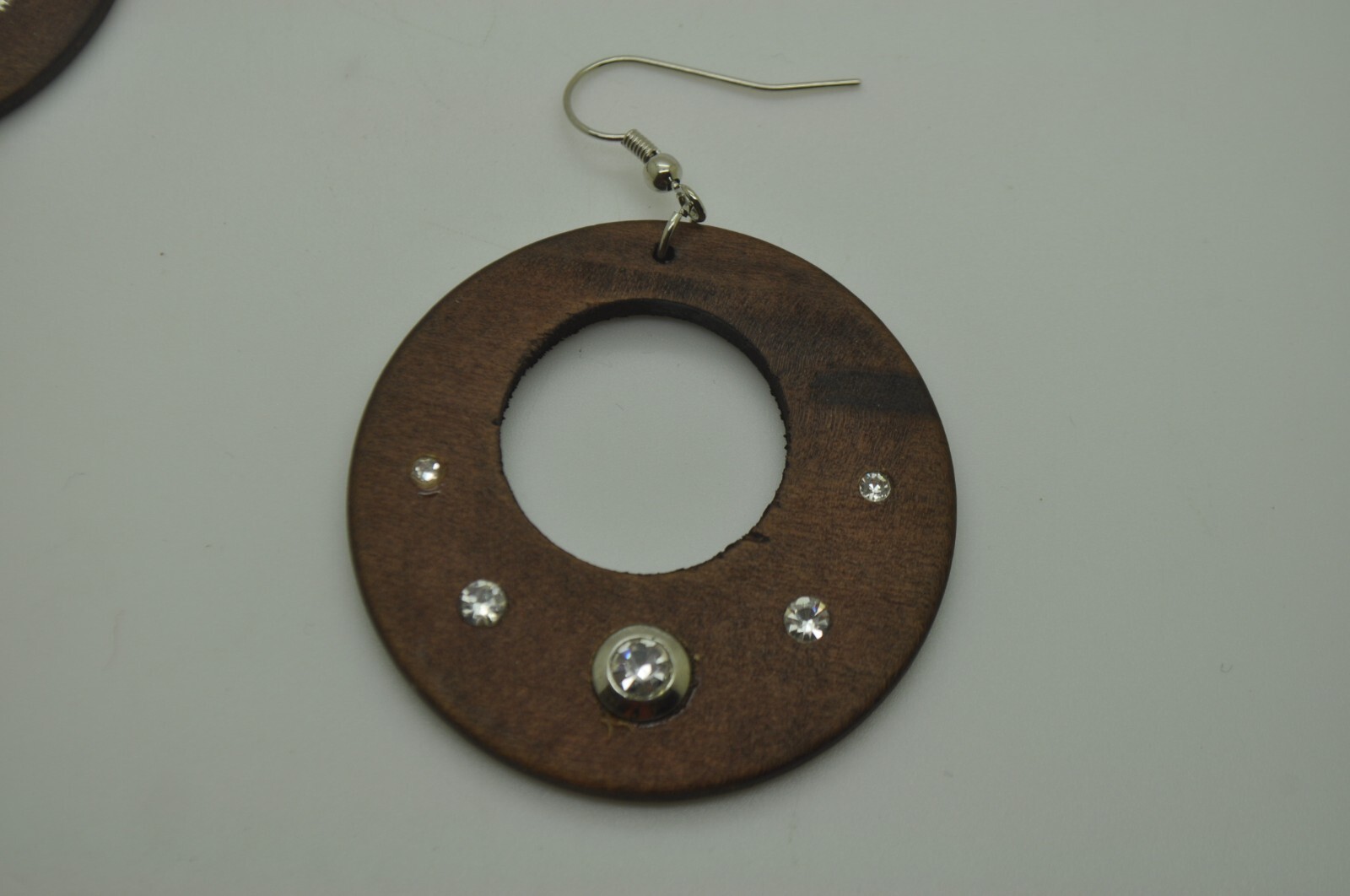 E001 Elegant design vintage Brown round Wood with stone Bohemian Earrings