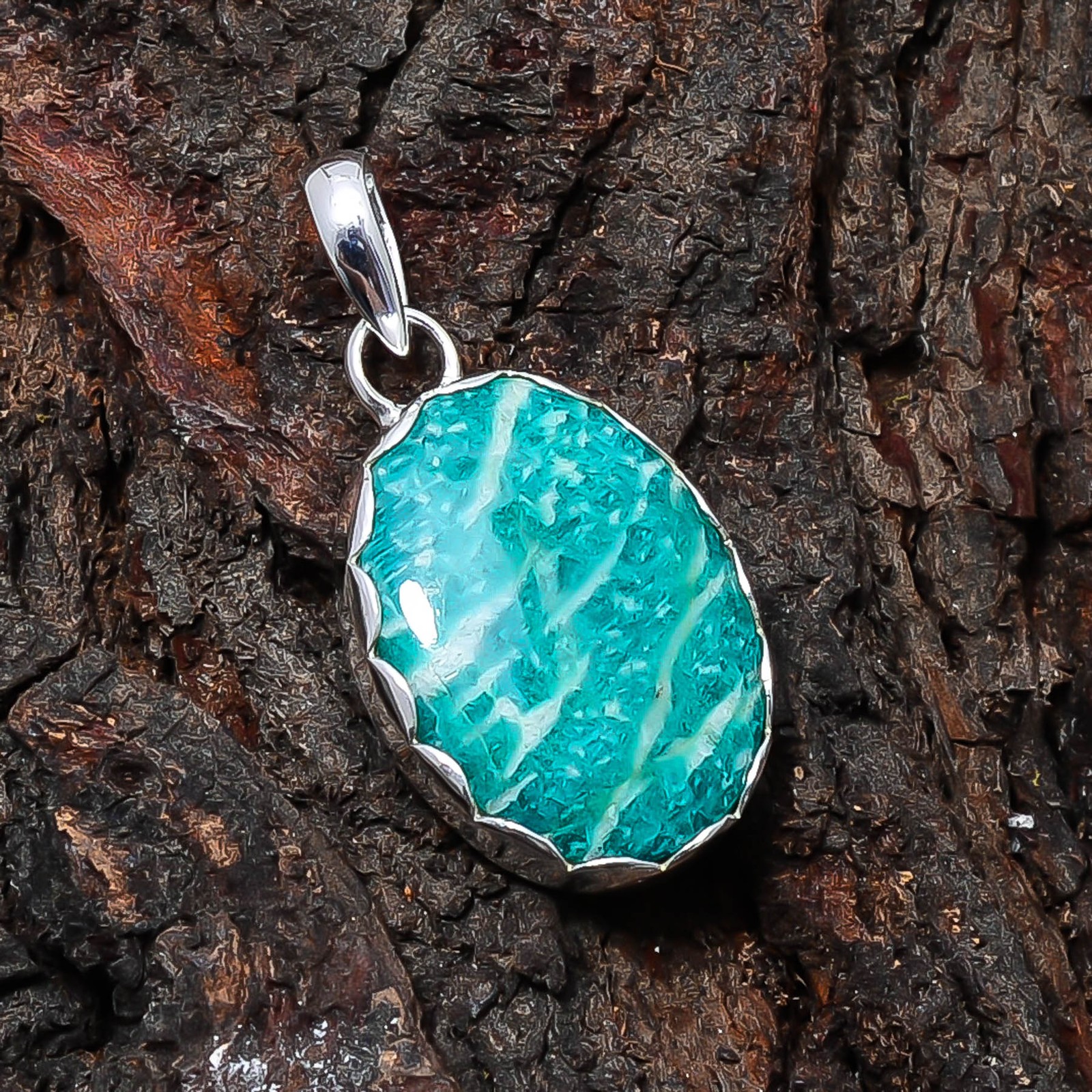 Amazonite – Colorado Mines Handmade 925 Sterling Silver Pendant 1.37″ P19