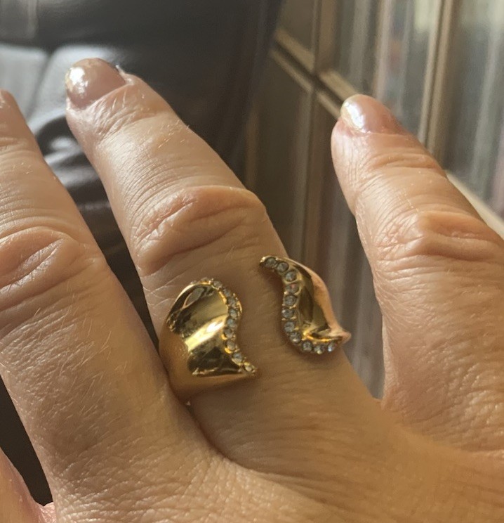 Sculptural Gold Ring Open 7 6 CZ Boho Sz Art Deco Nouveau Boho VTG Wave Crystal