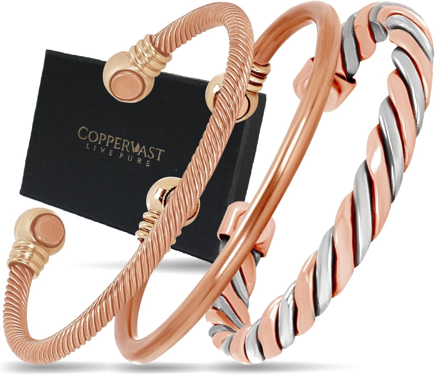 Elegant 3-Piece Copper Bracelet Set – Timeless Gift for Any Occasion