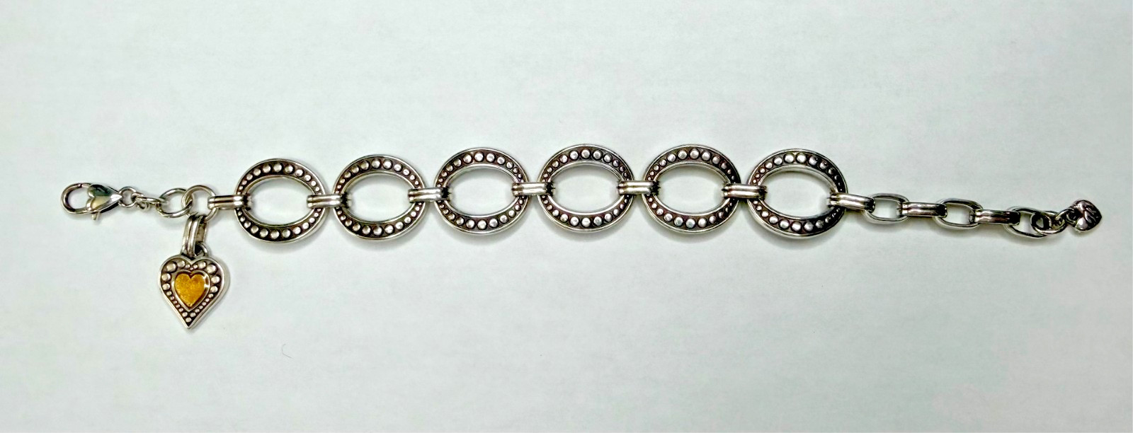 Brighton Silver Metal Chain Link Charm Bracelet Yellow Heart Dangle