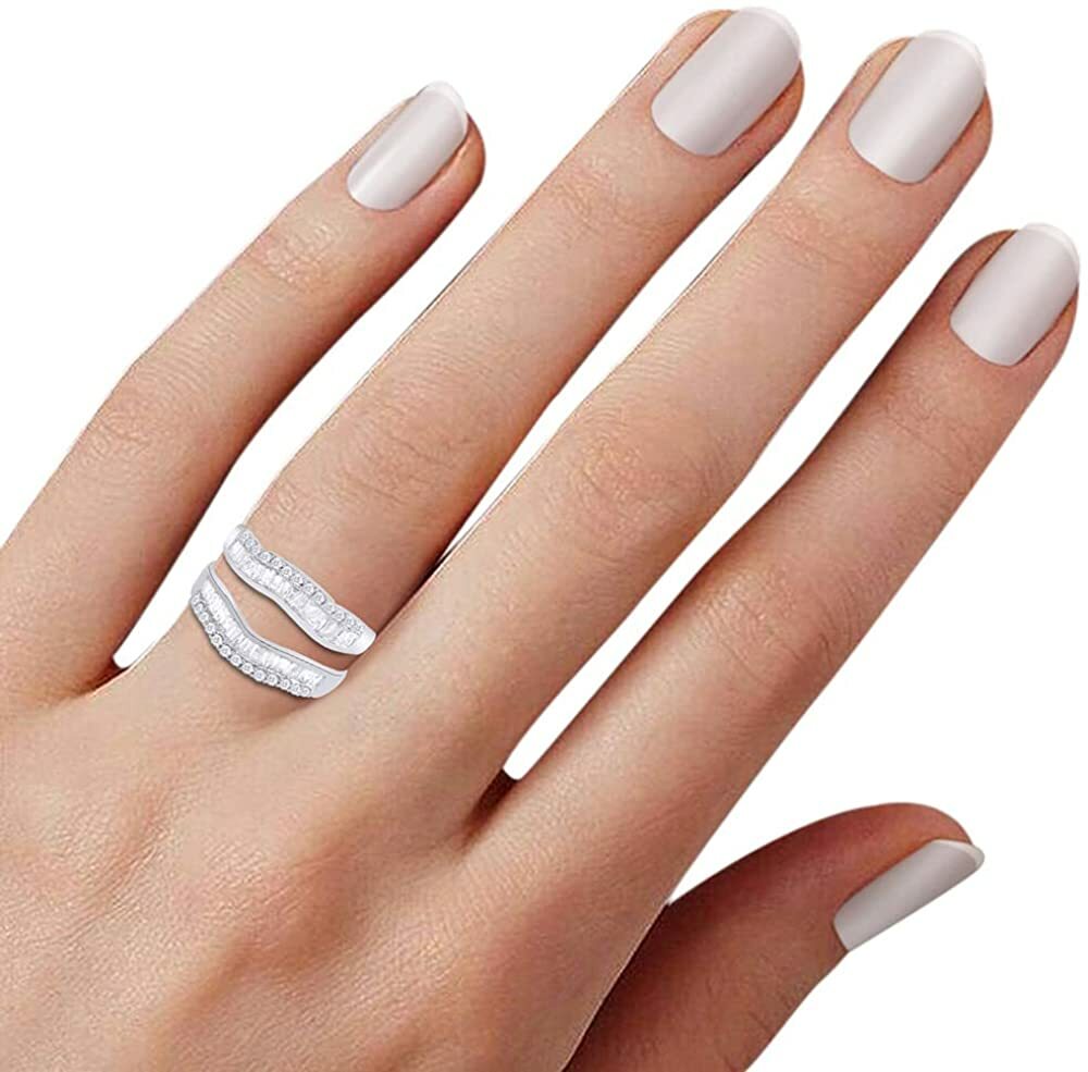 1.00 Ct. Baguette and Round Contour Ring Jacket Enhancer in Sterling Silver