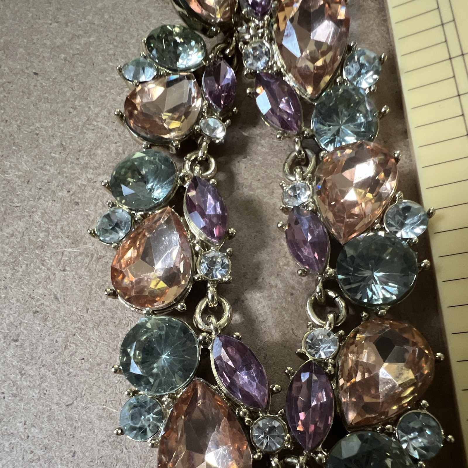 Charter Club Gold Tone Multicolor Pastel Crystal Cluster Statement Necklace 16”
