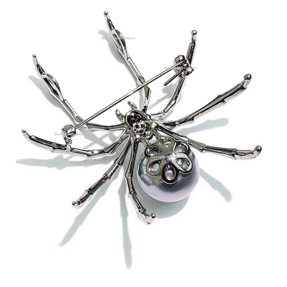 Spider Silver Pearl Crystal Rhinestone Brooch Pin / Pendant and Gold Bag -VIDEO