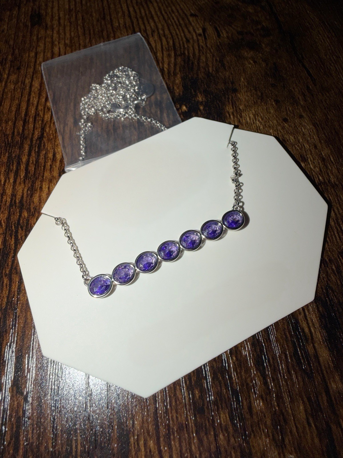 Necklace Dark Purple Topaz CZ w/Rhodium Plating 18″ + 2.5″ extender