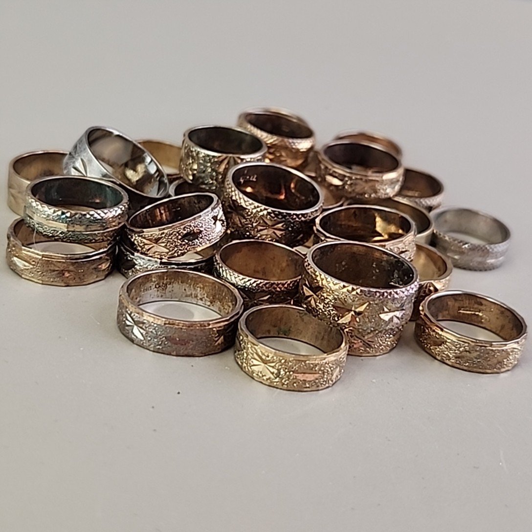 Band Ring Lot of 29 18K Heavy Gold Electroplate Various Sizes 4 to 8 HAVE WEAR