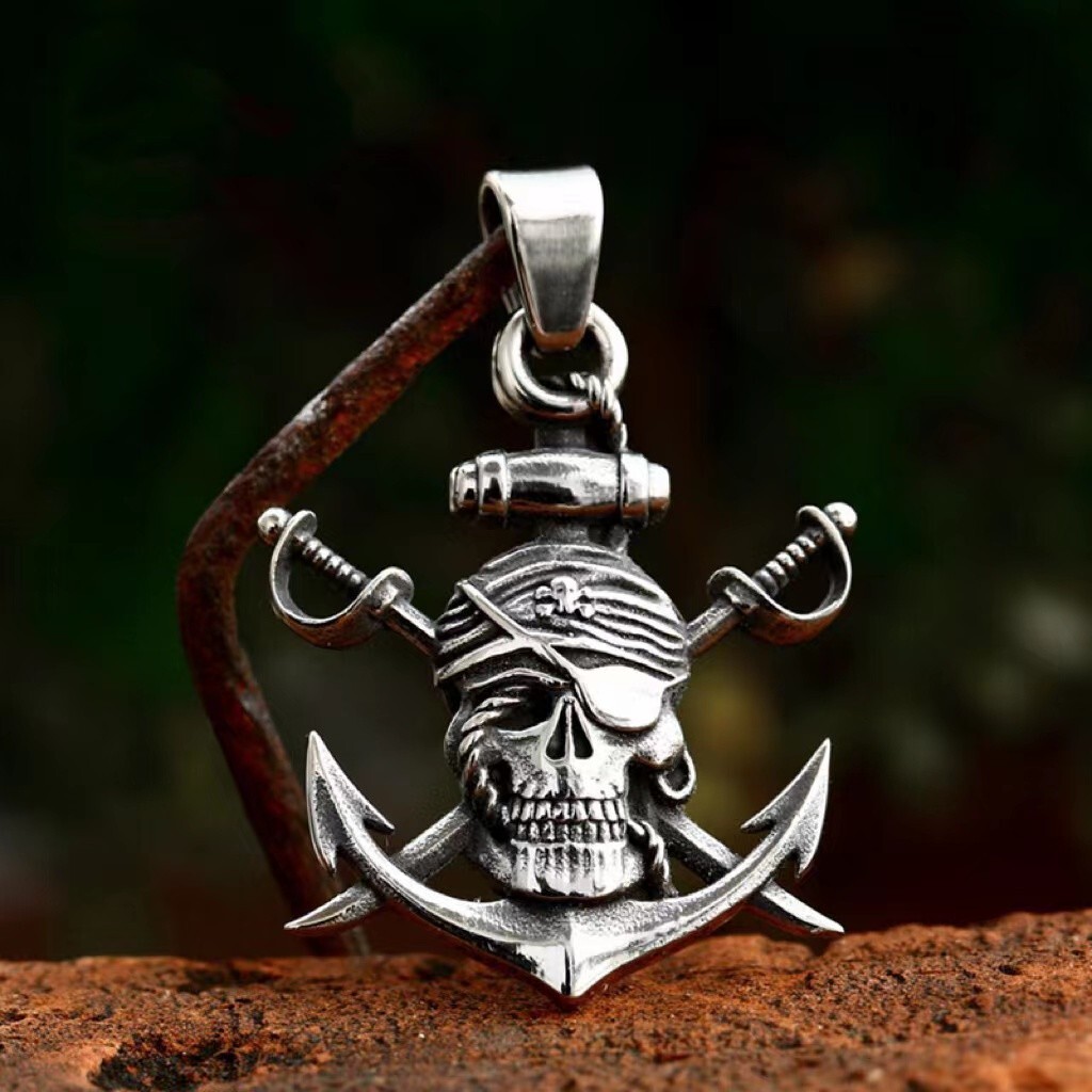 Pirate Skull Anchor Crossed Sword Pendant Necklace Men’s Punk Biker Jewelry Gift