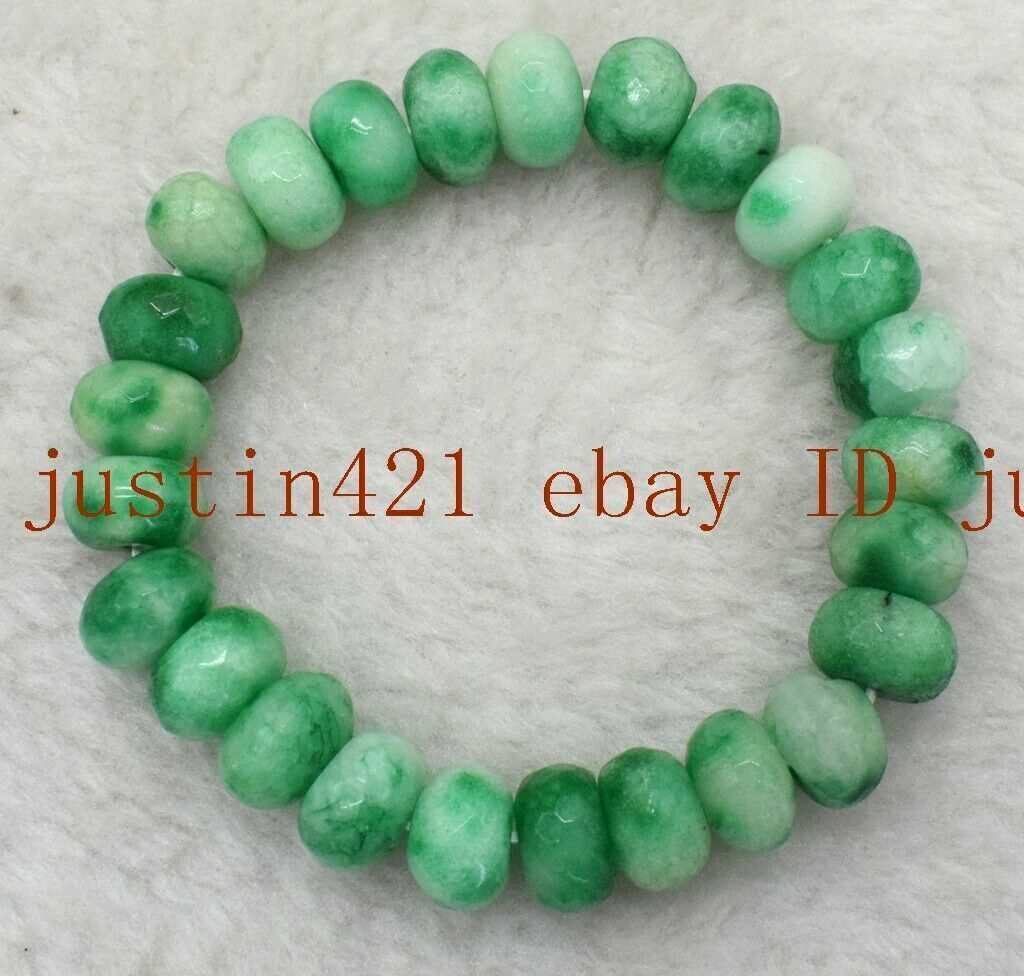 8x12mm Faceted Green Multicolor Jade Abacus Rondelle Gemstone Bracelet 7.5″ AAA+