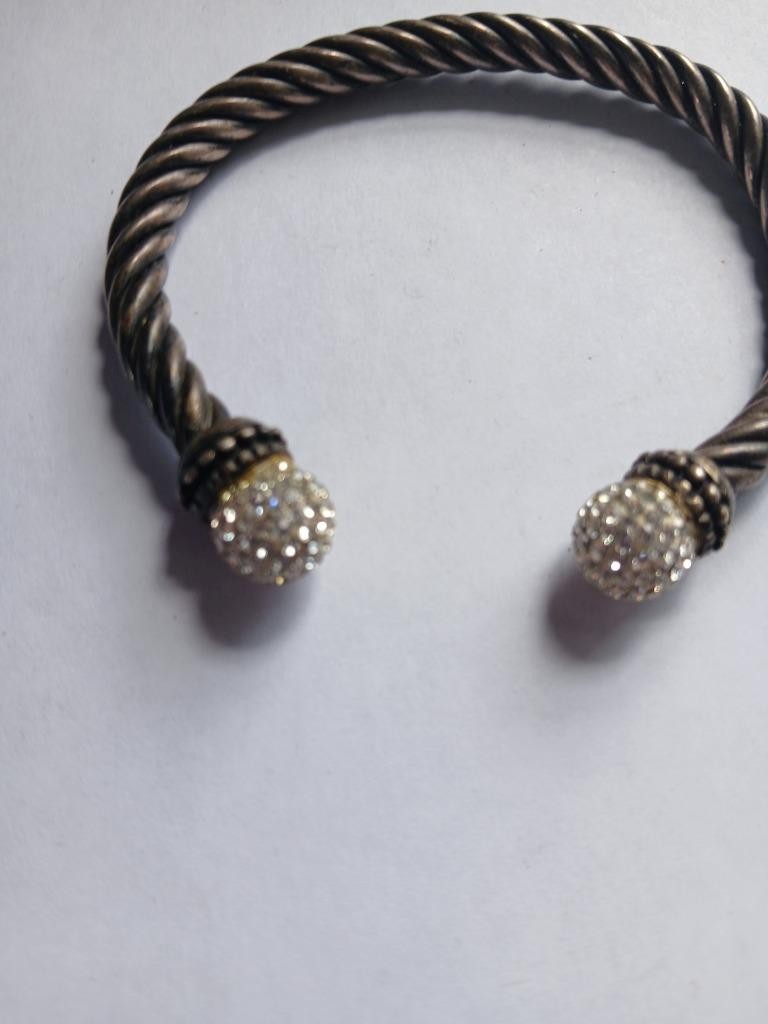 BRACELET – rhinestone or CZ – bangle – cuff – silver and black twist design