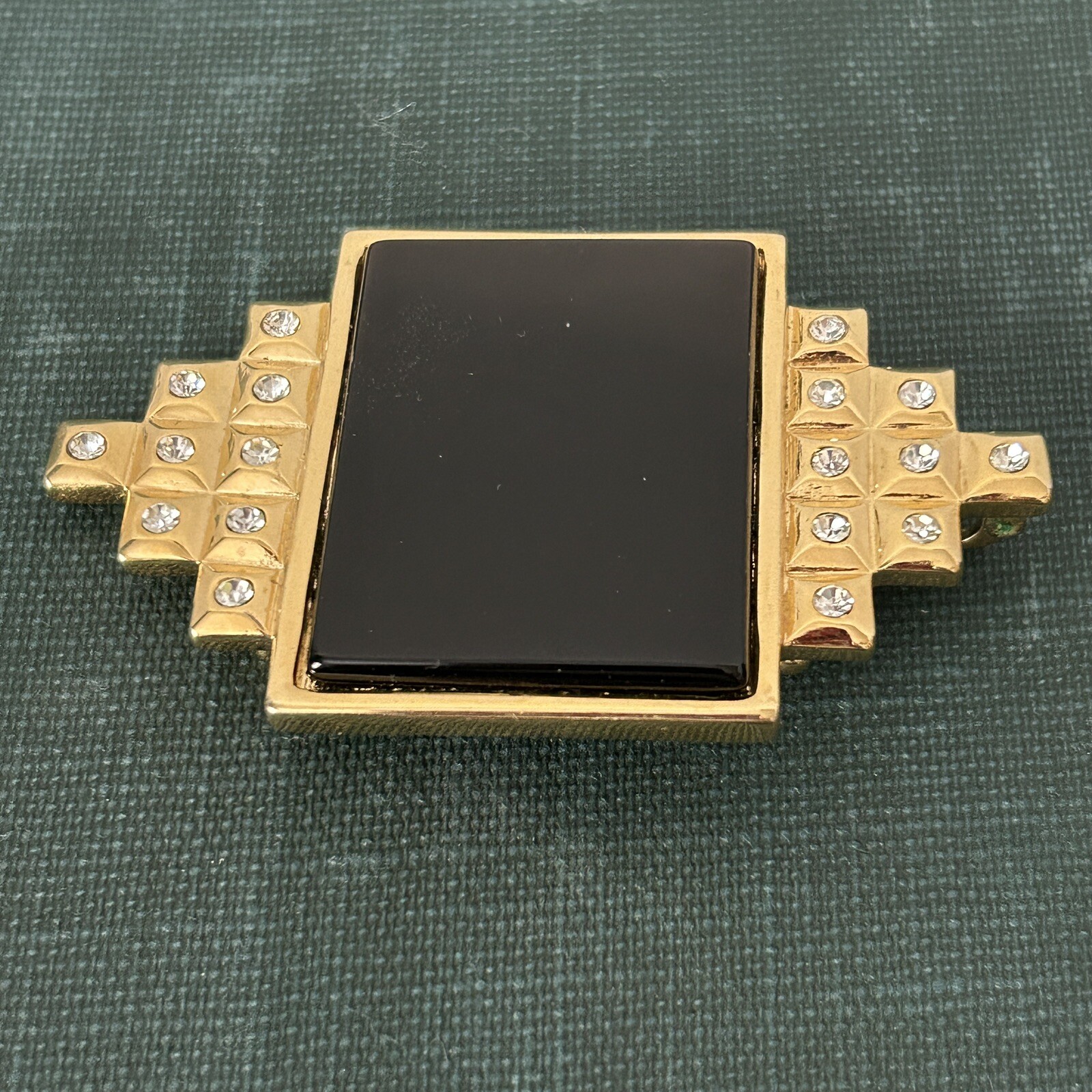 VTG 1980’s SMB Sandra Miller Burrows Brooch & Slide Pendant Gold Tone Blk Glass