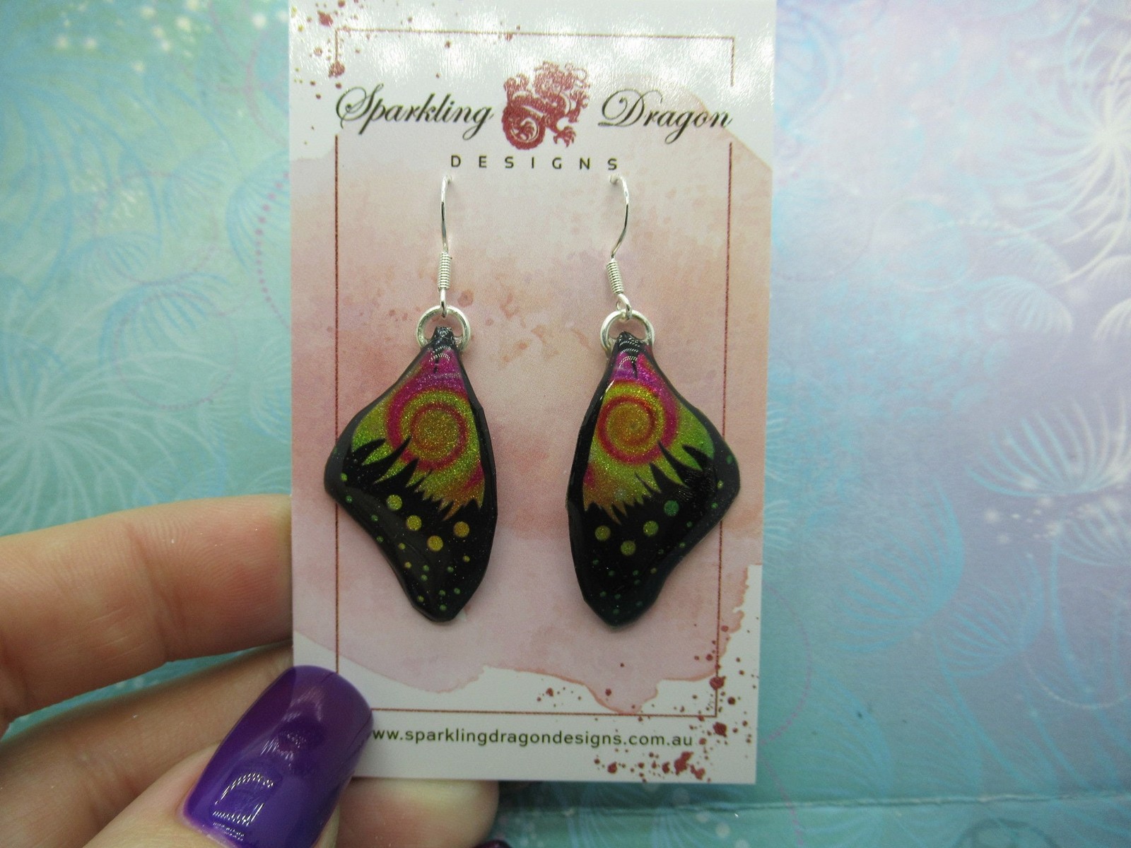 Butterfly Wing Earrings Swirling Yellow & Pink – Fairy Jewellery, Fun Gift for