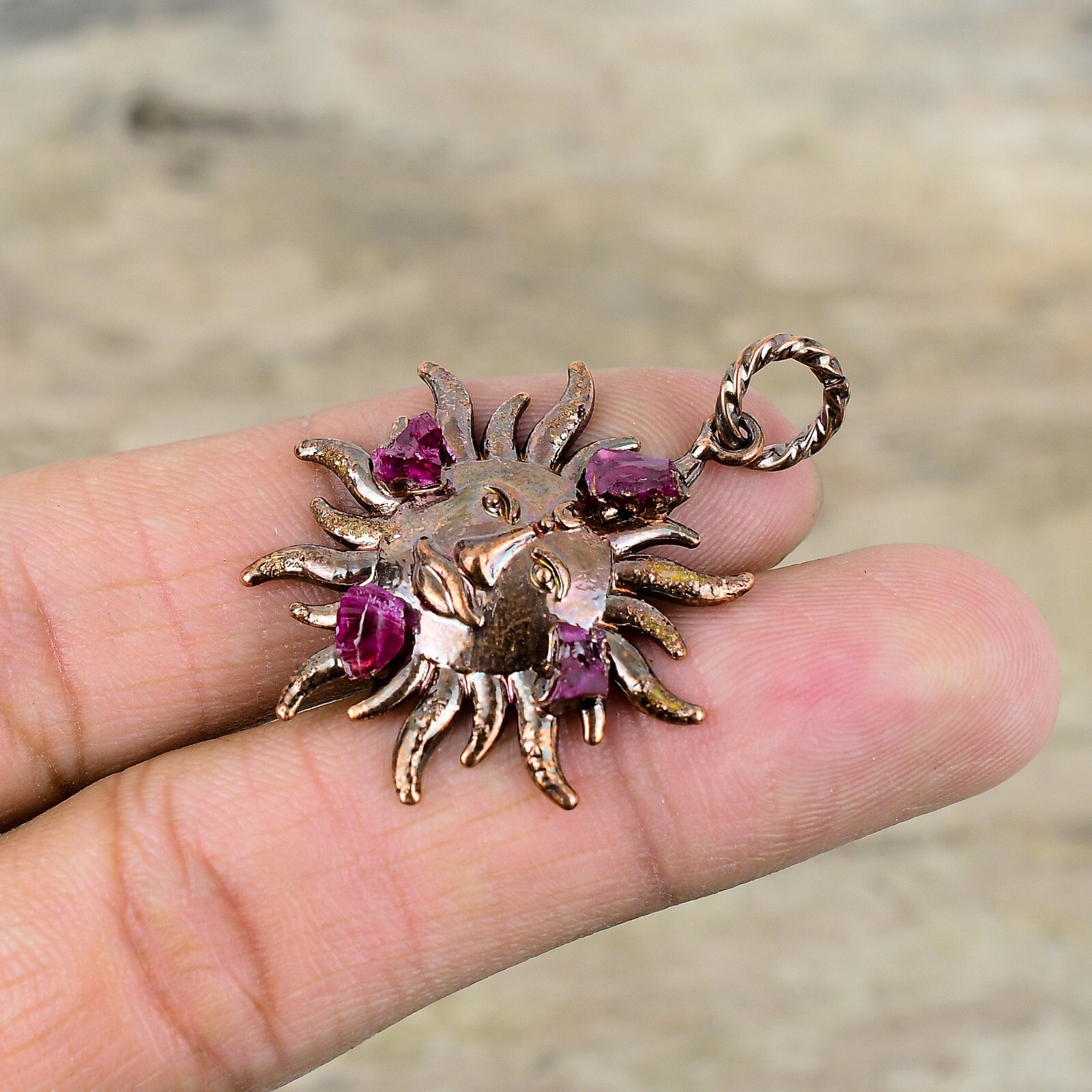 Pink Tourmaline Rough Electroformed And Sun Handcrafted Copper Ethnic Gift 1.69″