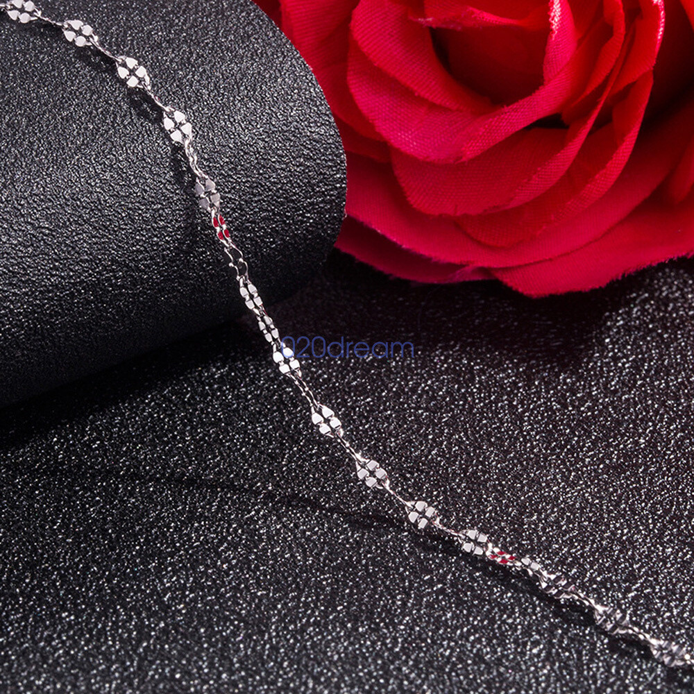 Real 925 Sterling Silver Necklace 2.5mm 4 leaves Chain 14-26″ Extend Adjust Gift