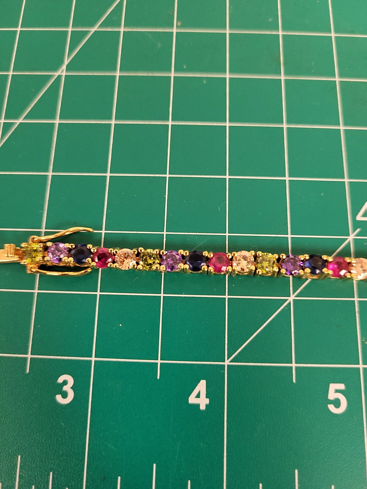 Multi-Color Round Gemstone Tennis Bracelet Gold Tone 7 Inch Link Box Clasp