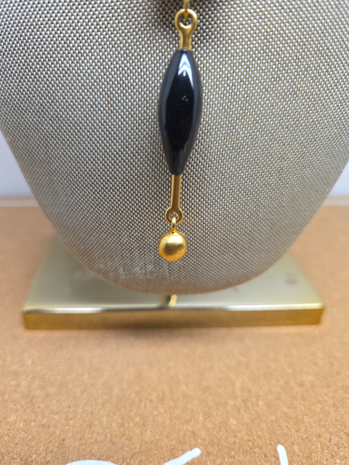 Karl Lagerfeld Black Enamel Gold Plated Dangle Pendant Chain Necklace Runway