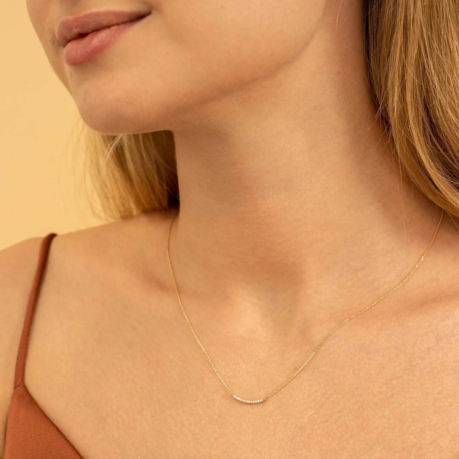 1.00 Ct Round EF VS Lab Grown Diamond Dainty Bar Necklace in 14K Solid Gold
