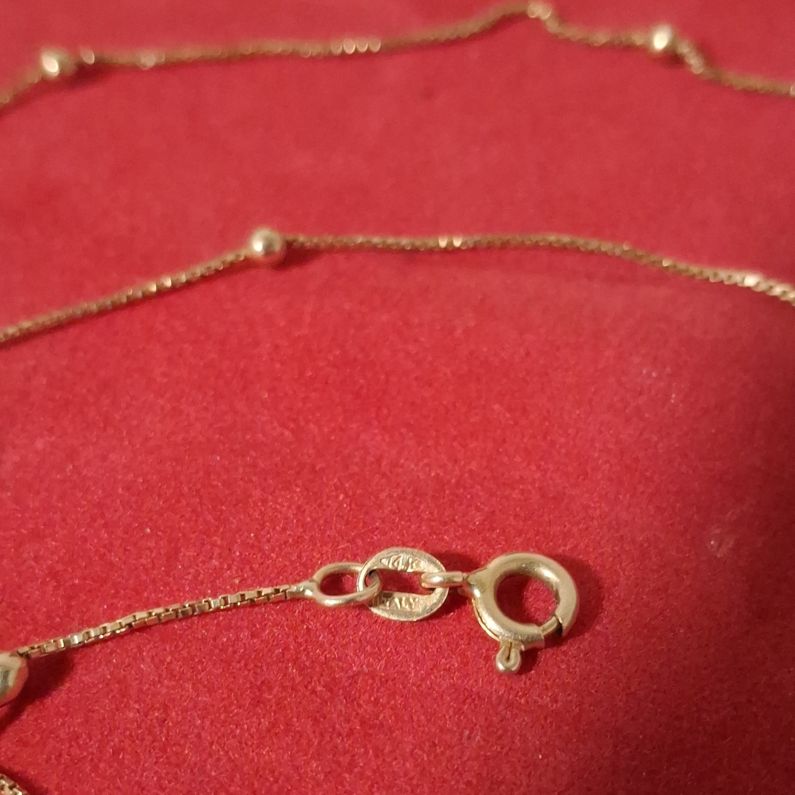 14k Gold Box Chain Station Necklace Spring Ring Clasp Metal No Stone