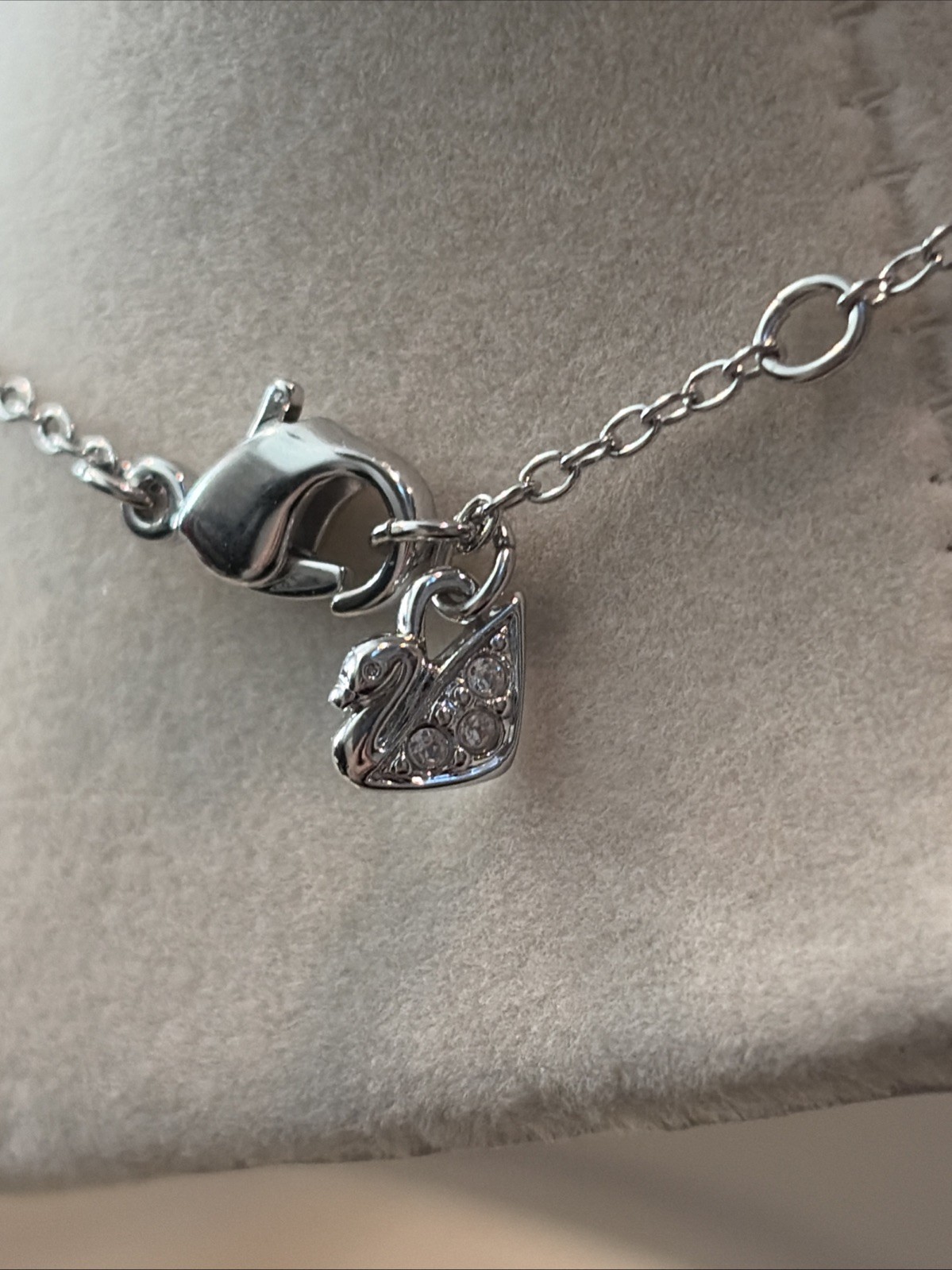 Authentic Swarovski Pave Crystal & Gray Pearl Cluster Pendant Necklace NIB $95